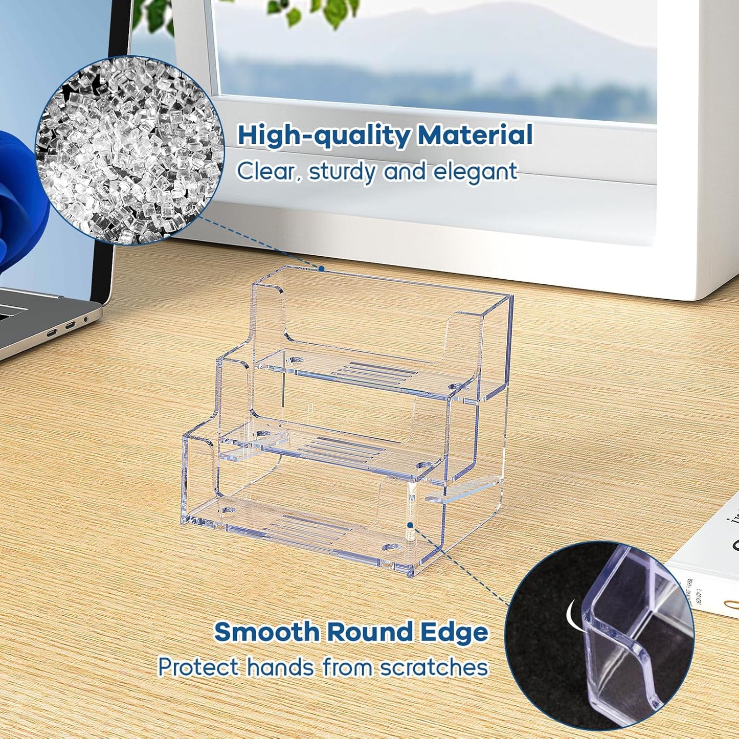 Acrylic Business Card Holder for Desk, Clear Plastic Business Card Stand with 3 Tier, Multiple Business Display Holder for Exhibition, Office and Hotel, 2 Pack