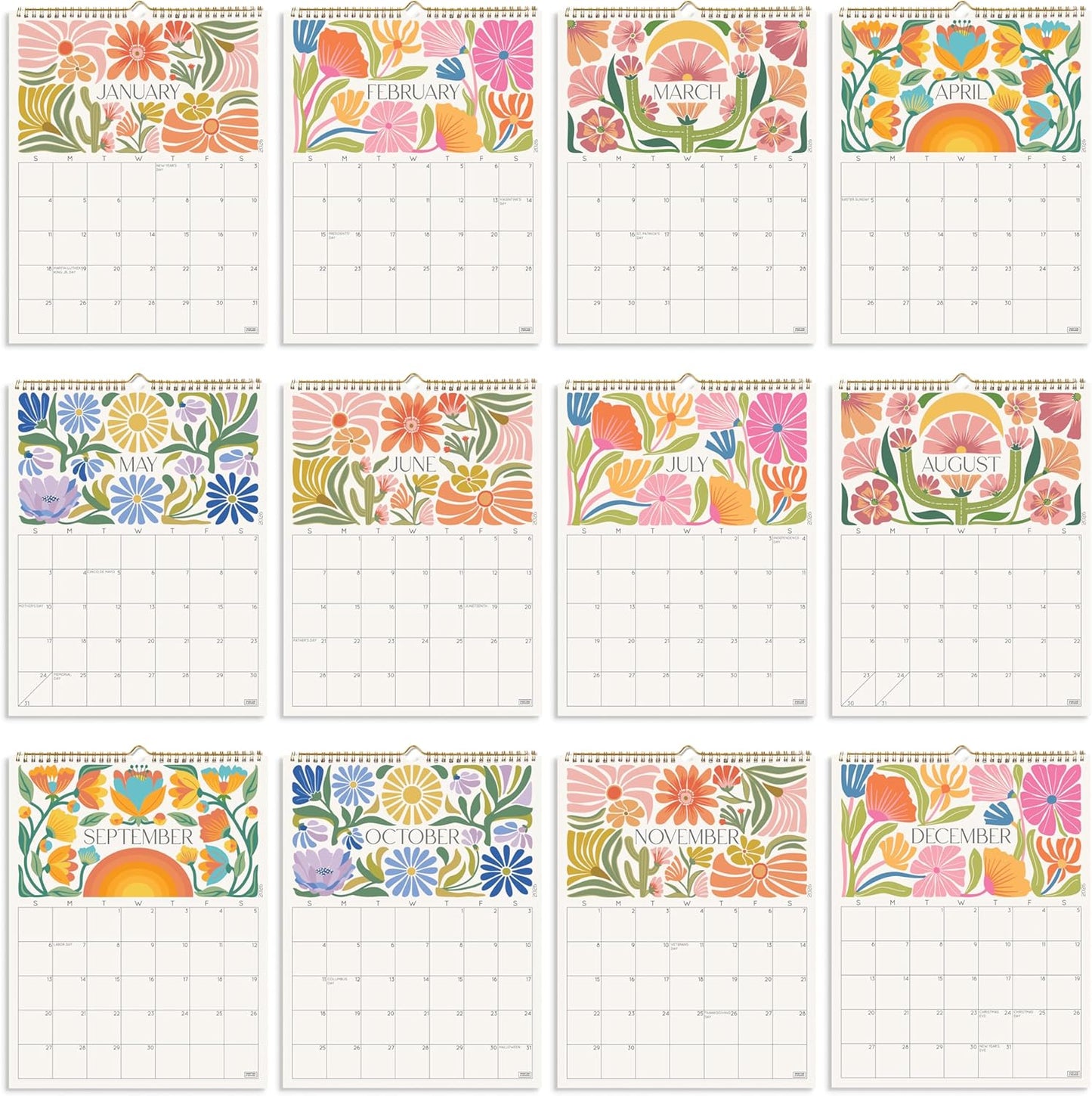 S&O Desert Garden Wall Calendar from July 2025-Dec 2026 - Tear-Off Monthly Calendar - 18 Month Academic Wall Planner - Hanging Organizer to Track Anniversaries & Appointments - 13.5"x10.5”in