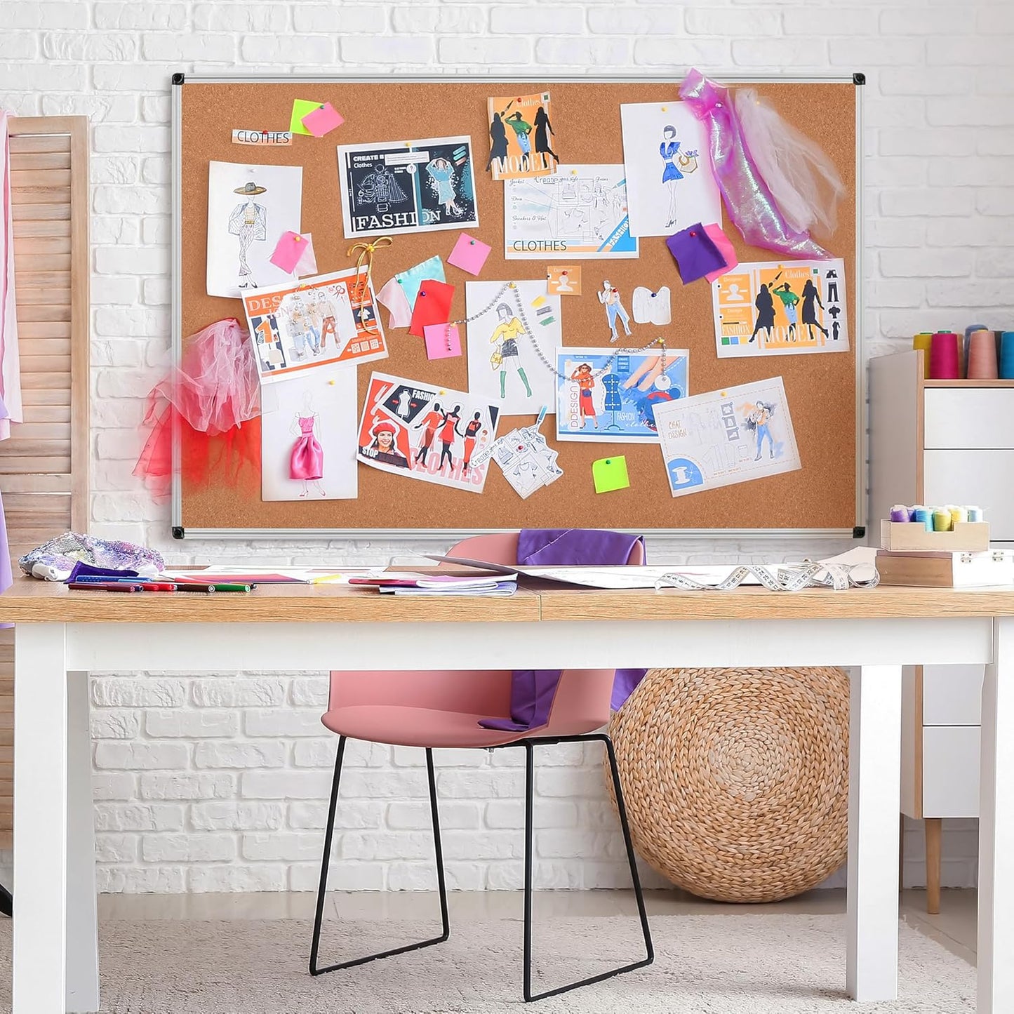 Board2by Extra Large Cork Bulletin Board 60" X 36", Silver Aluminum Framed 5'x3' Corkboard for Wall, Wall Mounted Notice Pin Board with 18 Push Pins for School, Home & Office