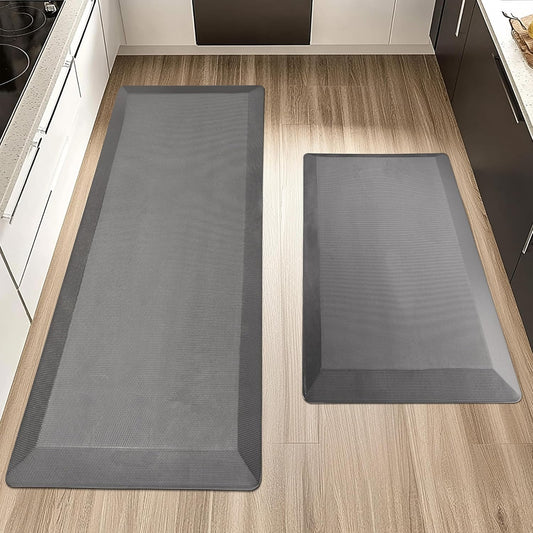 2 PCS Anti Fatigue Kitchen Mats for Floor, Grey 9/10 Extra Thick Cushioned Standing Desk Mat, Comfort Memory Foam Ergonomic Rugs and Mats Non-Slip Waterproof for Office, Kitchen, 20"x32"+20"x48"