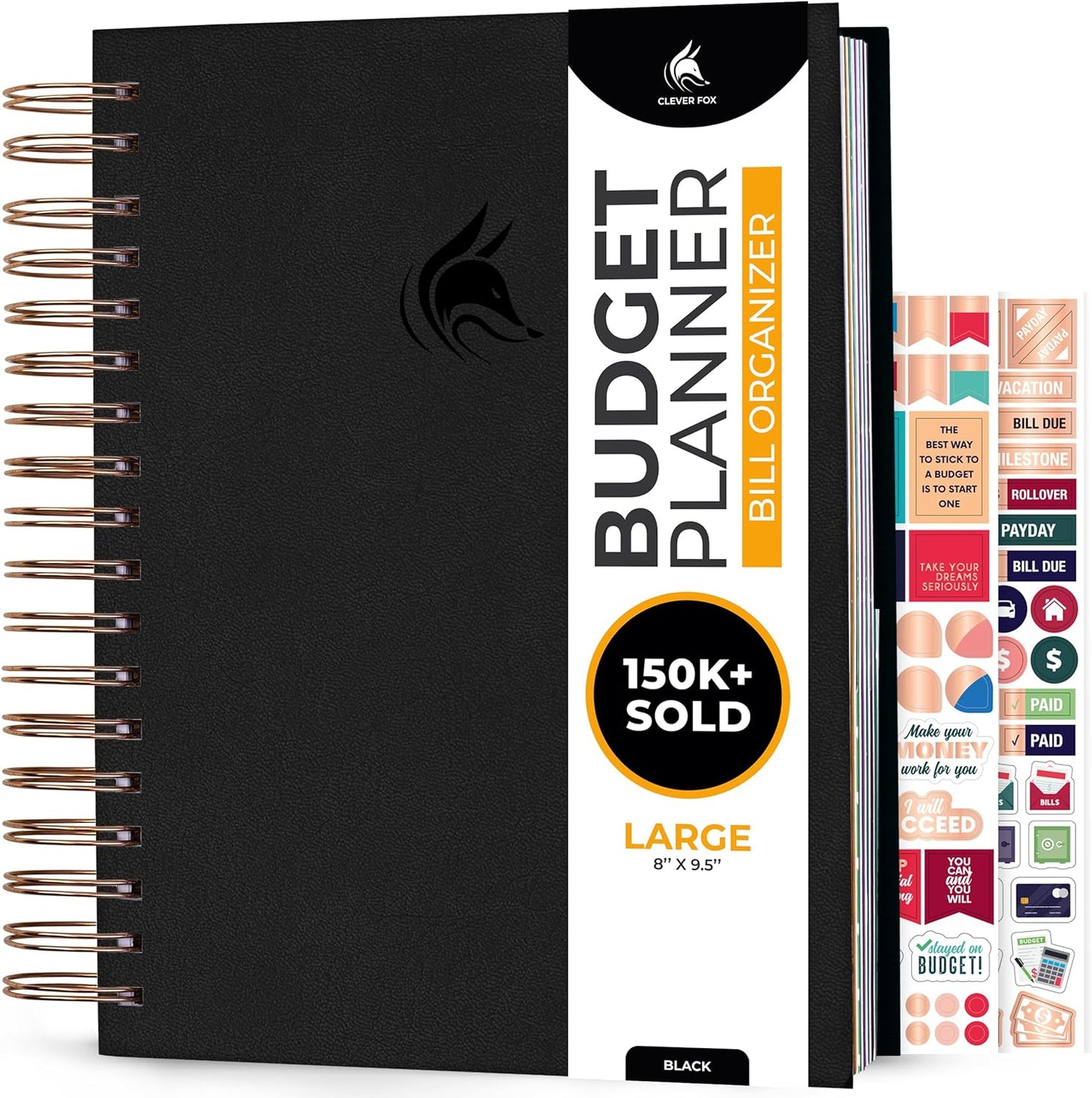 Clever Fox Budget Planner & Monthly Bill Organizer With Pockets. Expense Tracker, Budgeting Journal & Financial Book. Large, 8x9.5" (Black)