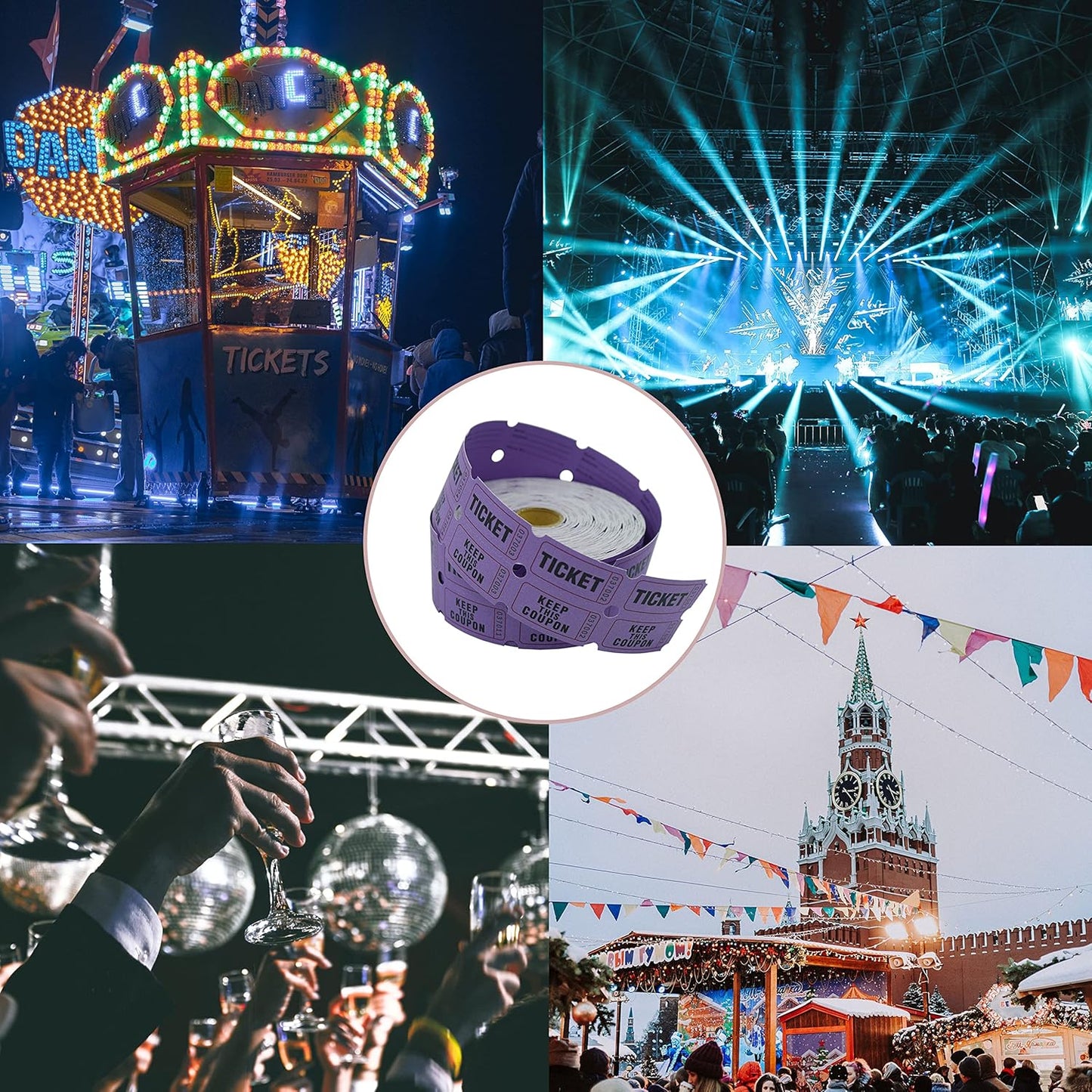 DNB 1000 Raffle Tickets - Double Roll 1000 Pairs per Roll 2 x 2 Inch 50/50 Consecutively Numbered Tickets for Entry/Events/Fundraiser/Prizes - Purple