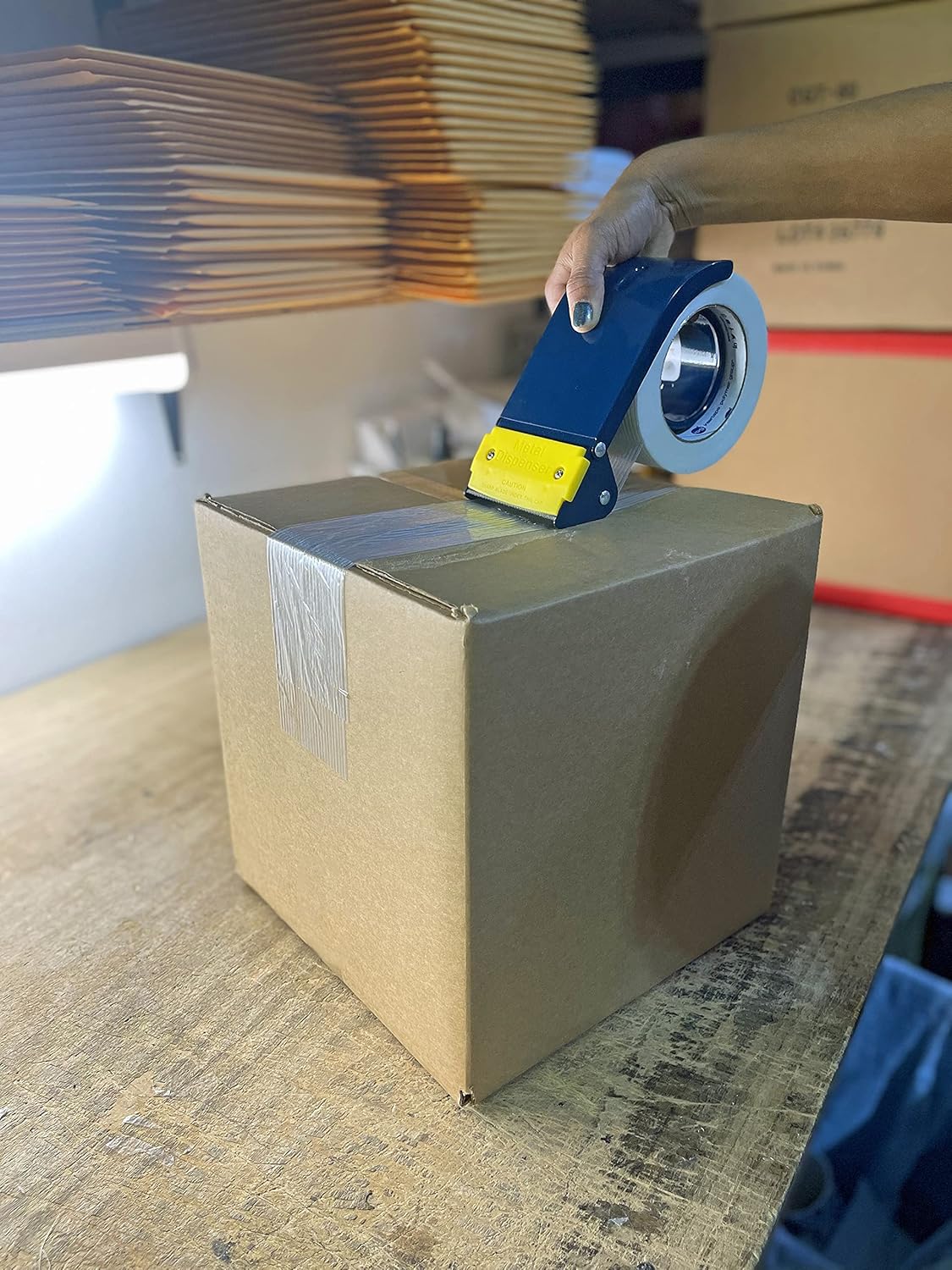 WOD Excell ET-366 Heavy Duty Metal Frame Filament Strapping Tape Dispenser: Fits 3 inch Wide, Blue