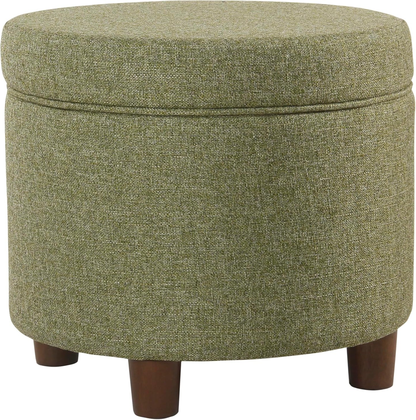 HomePop Home Decor | Upholstered Round Storage Ottoman | Ottoman with Storage for Living Room & Bedroom, Green Tweed