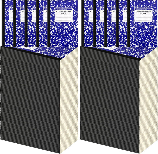 Fainne 100 Pack A5 Composition Notebooks Bulk College Ruled Composition Notebooks Marble Covers Notebook for Student Classroom Office Supplies 30 Sheet/60 Page(Dark Blue)