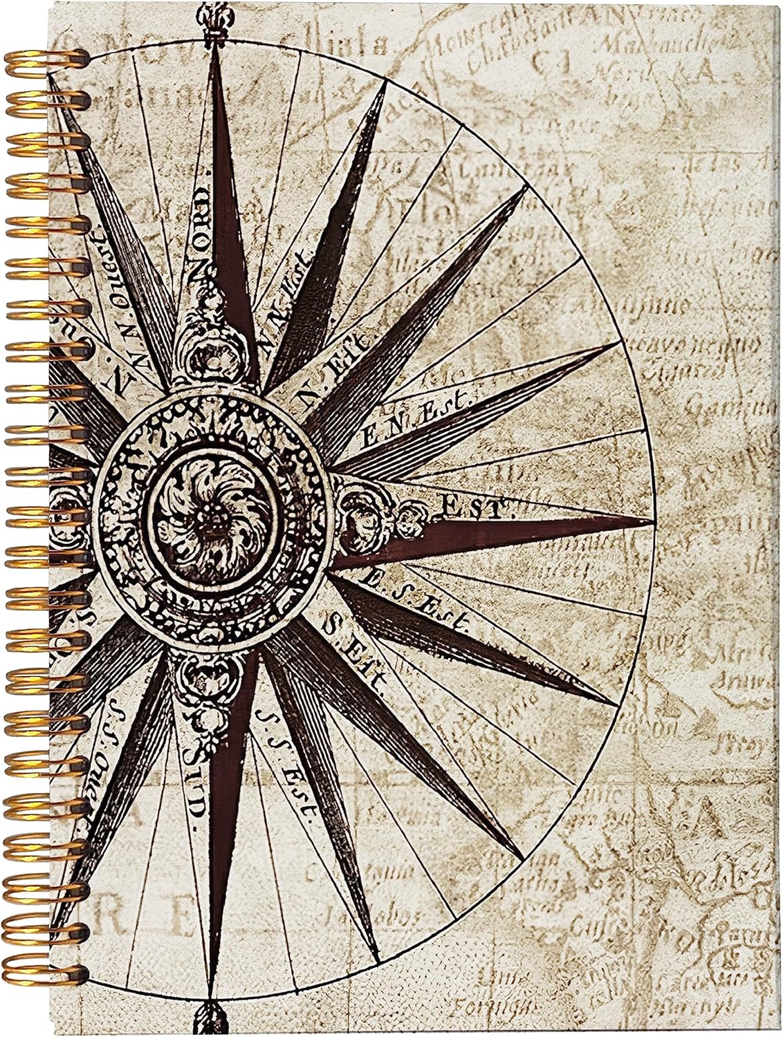 Vintage Map Compass Lined Spiral Journal Notebook 8.3×5.5 Inches Hardcover College Ruled Notebook Journal for Work Note Taking Journaling,Gifts for Ocean Lovers,Sailor Gift