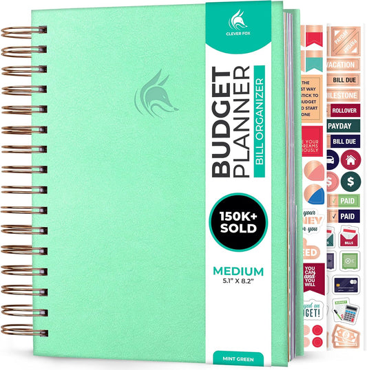 Clever Fox Budget Planner & Monthly Bill Organizer With Pockets. Expense Tracker, Budgeting Journal & Financial Book. Medium, 5.1x8.2" (Mint Green)