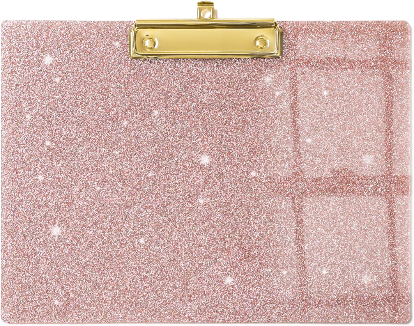 UNIQOOO Sparkle Rose Gold Glitter Landscape Clipboard, Horizontal Clipboard with Shiny Gold Finish Clip, Back to School Gift 1st Day Gift, Teacher Appreciation Gift, 12.5x9 in