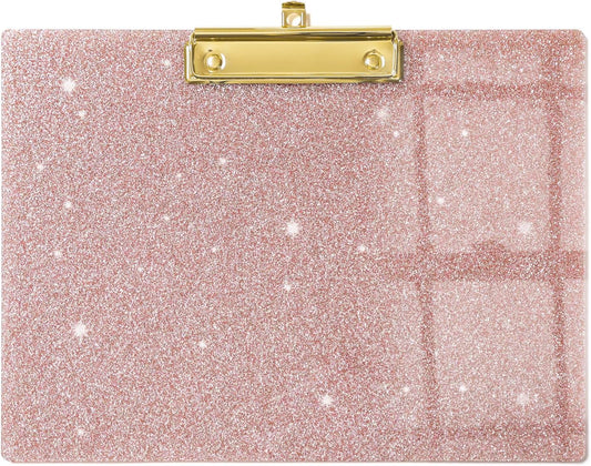 UNIQOOO Sparkle Rose Gold Glitter Landscape Clipboard, Horizontal Clipboard with Shiny Gold Finish Clip, Back to School Gift 1st Day Gift, Teacher Appreciation Gift, 12.5x9 in