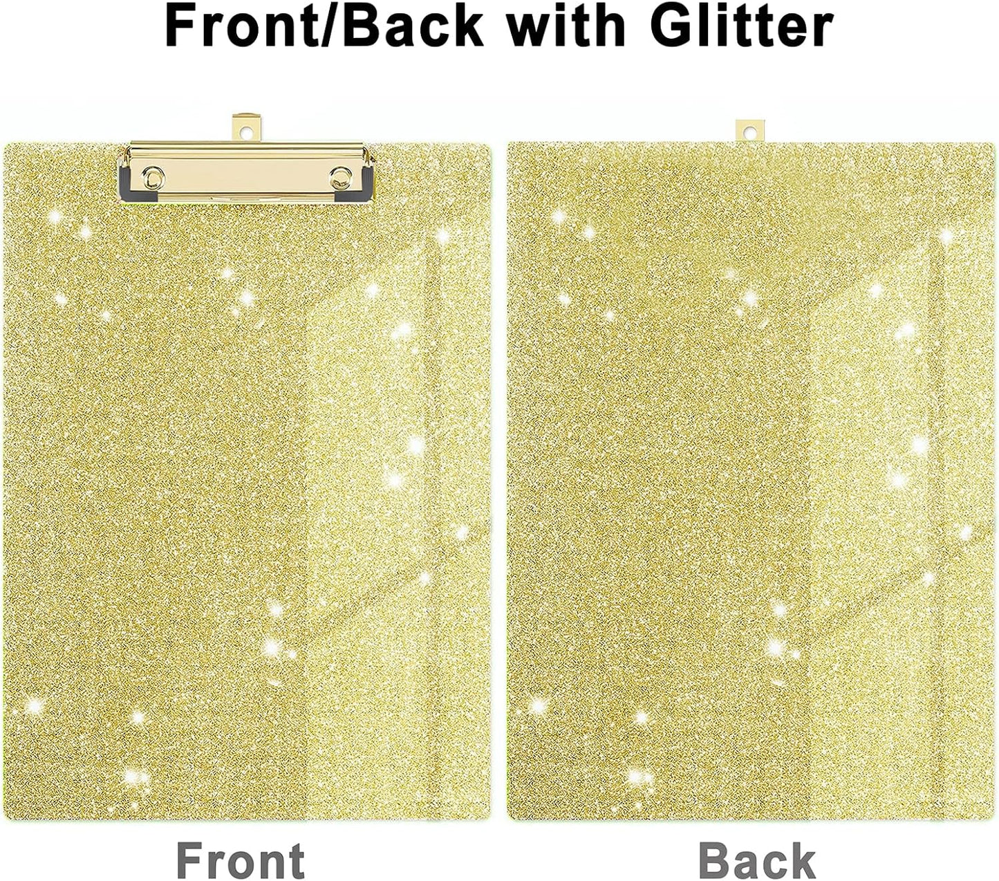 Glitter Acrylic Clipboard Decorative Standard A4 Letter Size 12.2" x 8.7", Fashion Bling Clip Boards with Designed Low Profile Gold Clip for Classroom Office - Gold