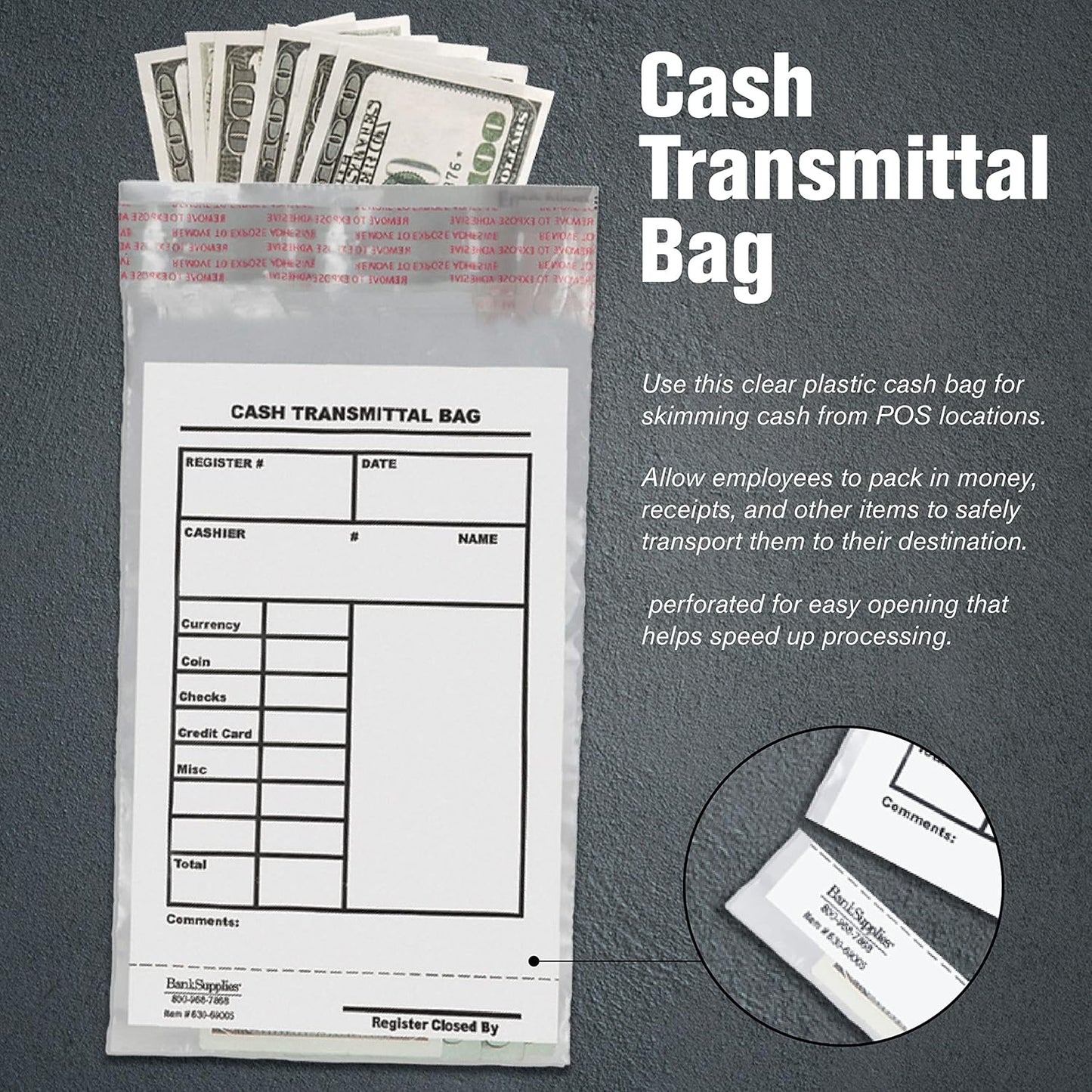 BankSupplies Cash Transmittal Bags | Tamper Evident | 6W x 9H | Case of 100 | Clear Polyurethane Film & Side Weld Seams | Audit Friendly | For Currency, Coin, Checks & Receipts