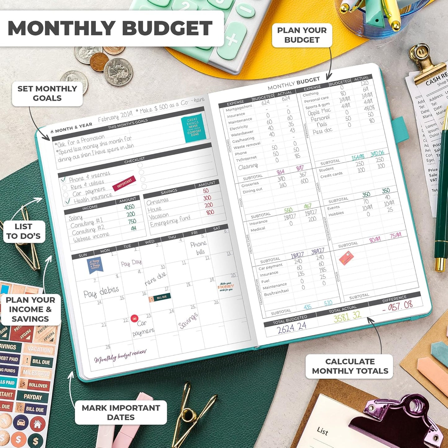 Clever Fox Budget Planner - Expense Tracker Notebook. Monthly Budgeting Organizer, Finance Logbook & Accounts Book, Bill Tracker, A5 (Teal)