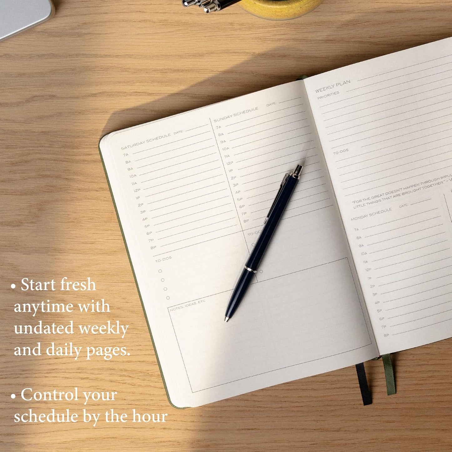 Anecdote 2026 Planner: 52 Week Daily Planner, Yearly, Monthly & Weekly Workflow for Planning Your Success – Vegan Leather Hardcover, Start Anytime & Achieve your Goals - Dutch Blue