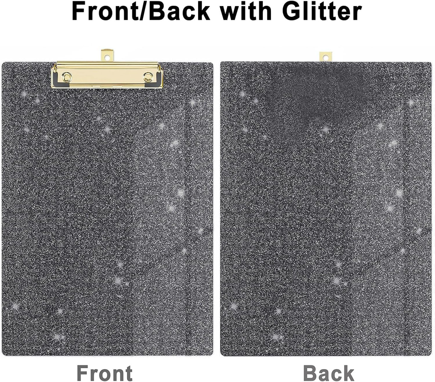 Glitter Acrylic Clipboard Decorative Standard A4 Letter Size 12.2" x 8.7", Fashion Bling Clip Boards with Designed Low Profile Gold Clip for Classroom Office - Black