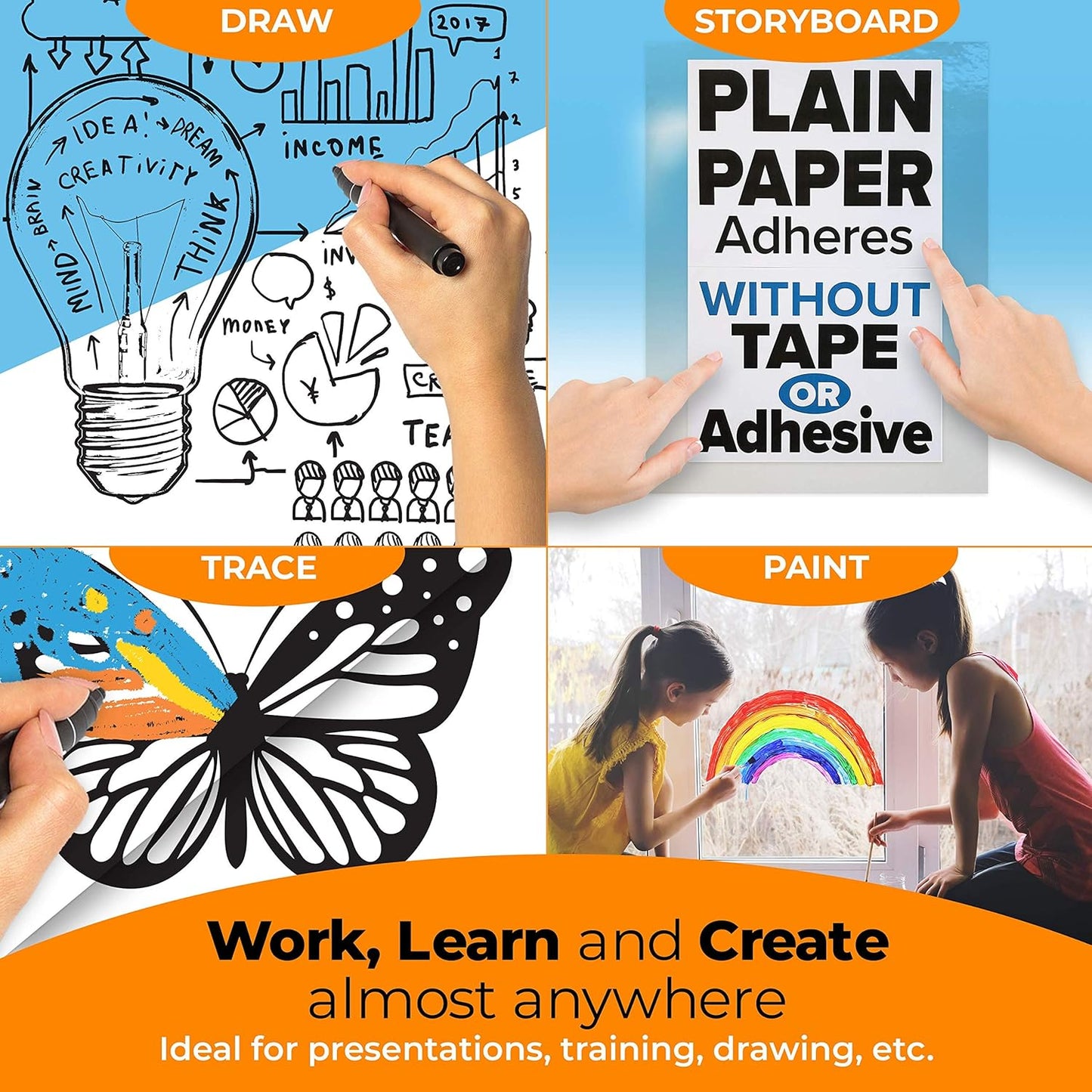 Clingers Clear Dry Erase Cling-rite Rolls - Removable, Recyclable Whiteboard Sheets, 20x30 Inch, 20 Clear Sheets for School, Office Decor, and Art Projects & Dry Erase Marker Included - American Made