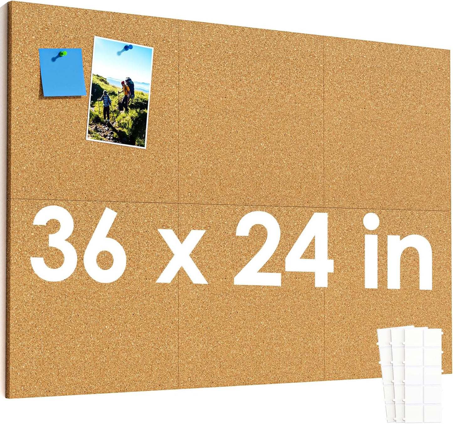 MaxGear Large Cork Board for Wall 36" x 24", 6 Pack Cork Board Tiles with 20 Pushpins & Safe Removable Adhesive Tabs, 12" x 12" Corkboards for Office, School & Home