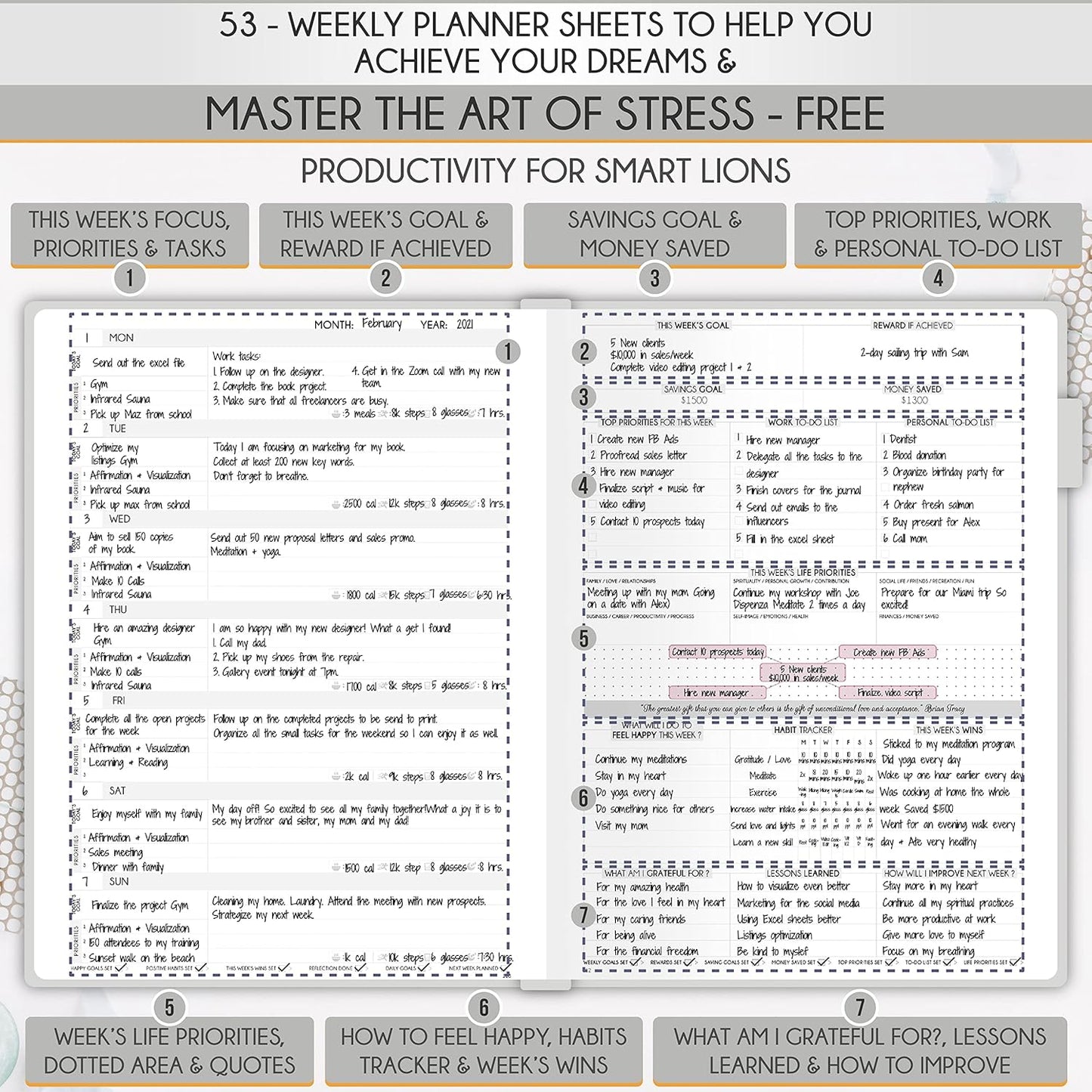 Life Planner - Undated Daily, Weekly & Monthly Planner with Budget Section | A 12 Month Journey to Increase Productivity & Happiness | Life Organizer & Gratitude Journal - Horizontal Format