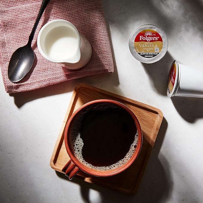 Folgers French Vanilla Artificially Flavored Coffee, Keurig K-Cup pods, 10 Count Box (Pack of 6)