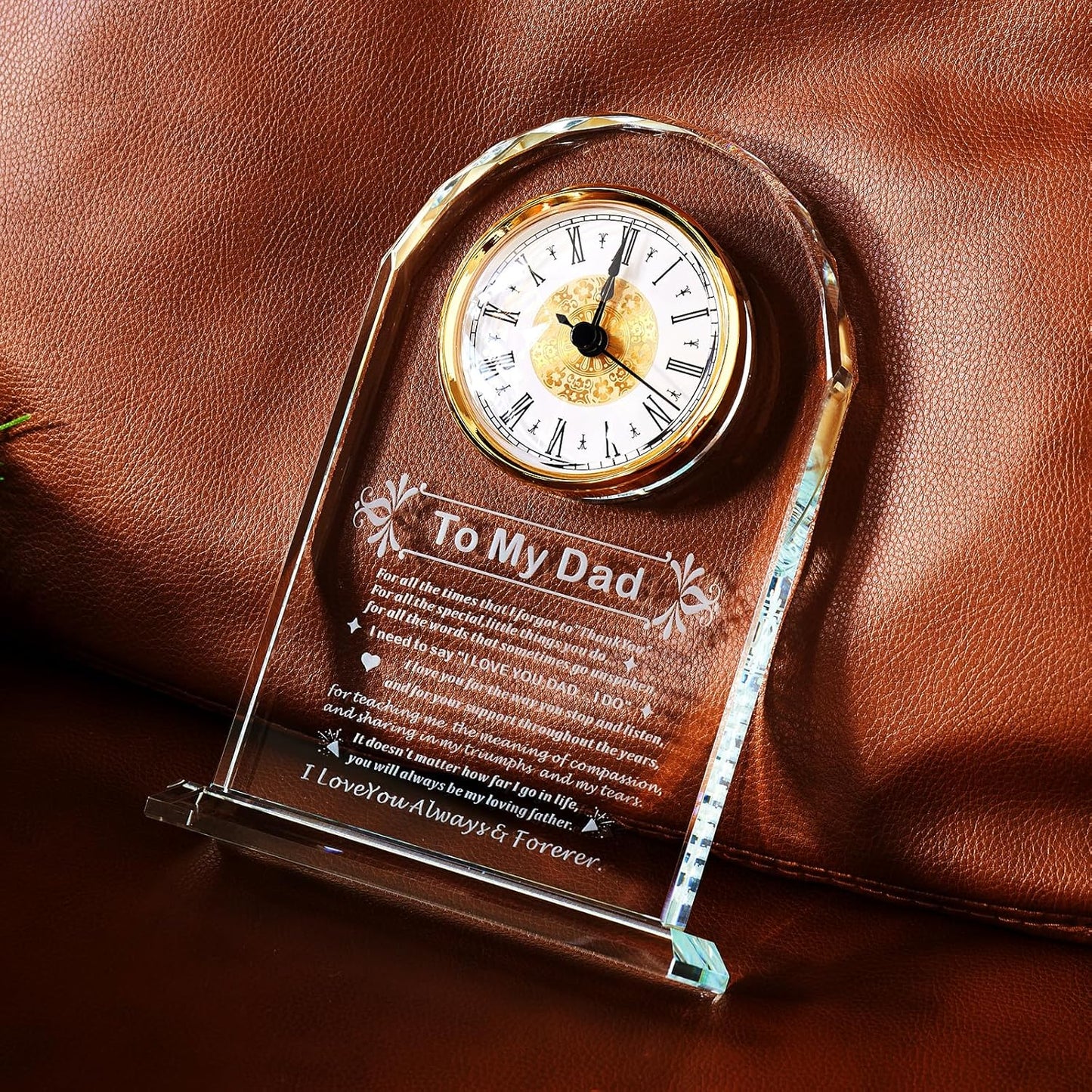 Dad Gifts - Delicate Dad Birthday Gifts from Daughter Son ,Christmas Fathers Day Birthday Gifts for Dad, Ideas, Glass Clock Gift, Birthday Gifts for Dad Who Wants Nothing (Battery not Included) (Dad Gifts)