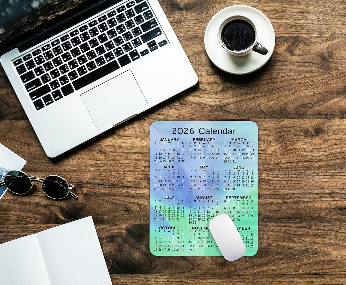 Calendar Mouse Pad, 2026 Geometric Calendar Vertical Edition Gaming Mouse Mat with Custom Design, Non-Slip Rubber Base MousePads for Office Home Laptop Travel, 9.5"x7.9"x0.12" Inch