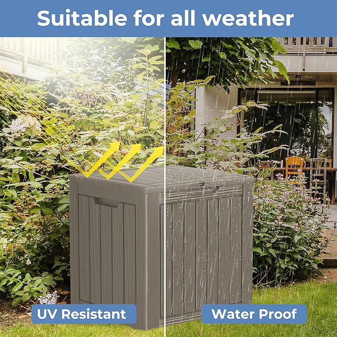 35 Gallon Outdoor Storage Box Waterproof Lockable Resin Deck Box Large, Patio Storage Bin for Pool Accessories Cushion Furniture, Garden Tools, UV-Resistant Outside Delivery Grey