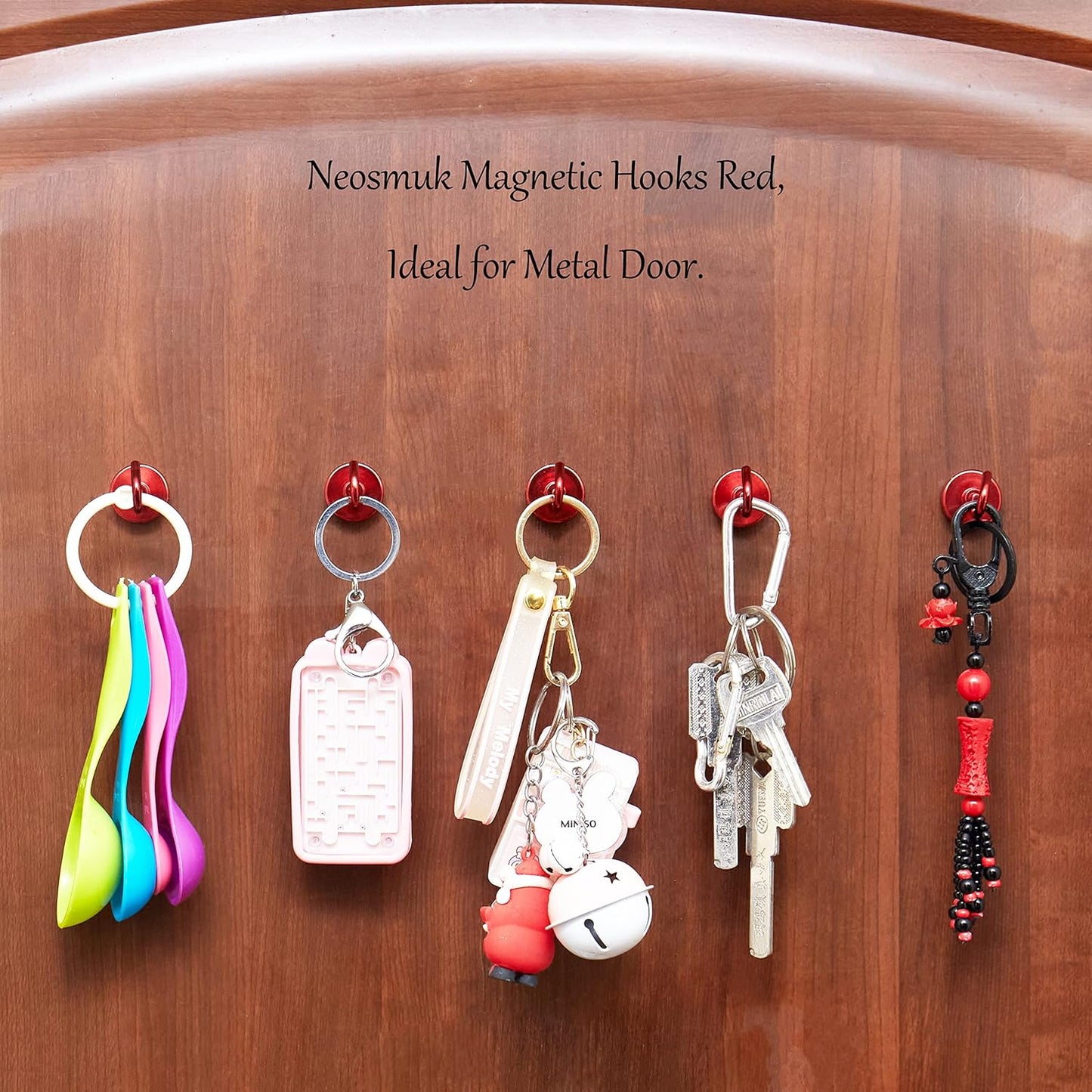 Neosmuk Magnetic Hooks,Heavy Duty Earth Magnets with Hook for Refrigerator, Extra Strong Cruise Hook for Hanging, Magnetic Hanger for Cabins, Grill (Red, Pack of 4)