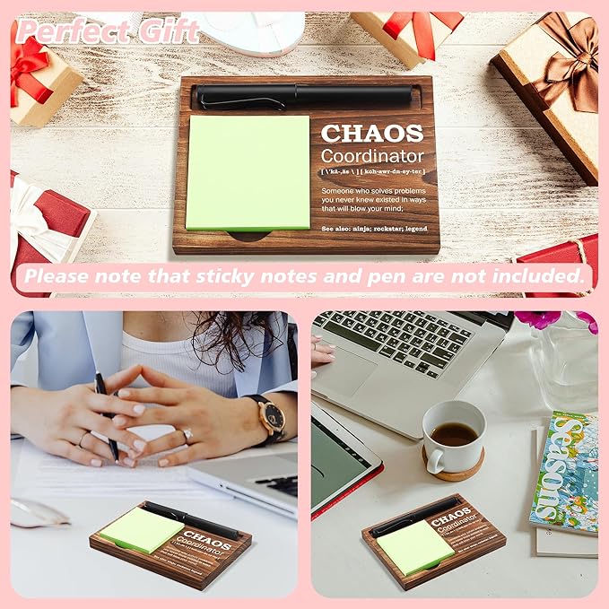 Chaos Coordinator Sticky Note Holder Wooden Notepad & Pen Holder 6.5" x 4.7" Sticky Note Pad Holder Dispenser for Desk Chaos Coordinator Definition Work Gifts, NPA184