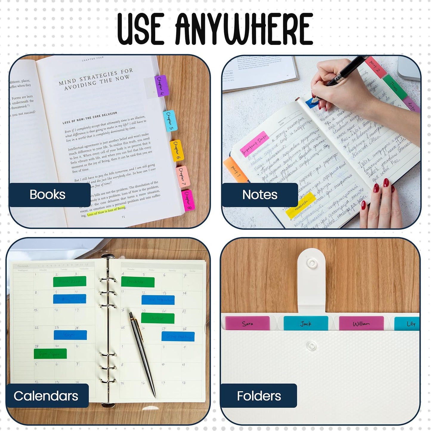 Essex Wares - 320 Pieces - 2-Inch Sticky Index Tabs for File Folders - 8 Colors - 2" x 1.6", 40 Pieces Each - Versatile Sticky Tabs for Notebooks - Repositionable File Tabs - Water-Resistant