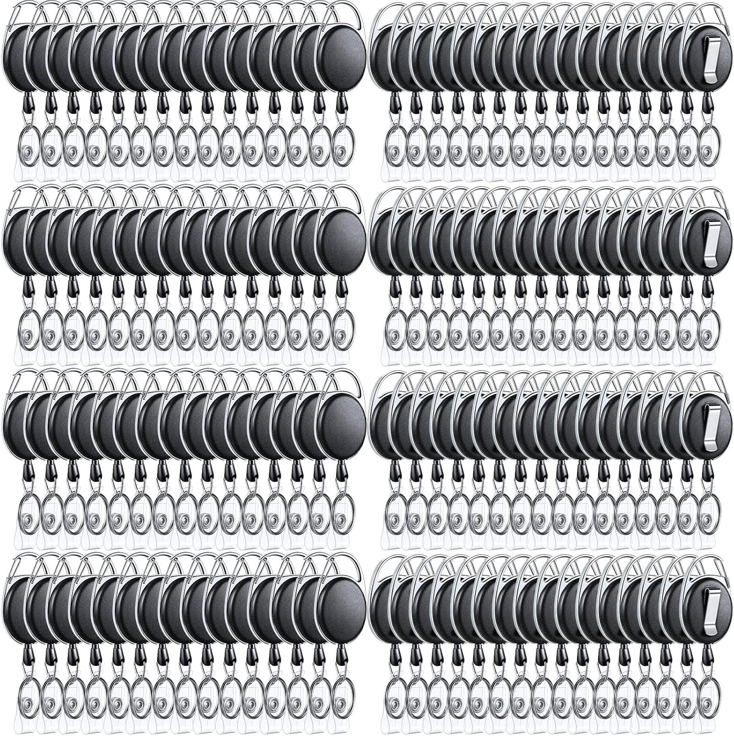 Laumoi 230 Packs Retractable ID Badge Holder Name ID Badge Reel Clips Keychain with Belt Clip and Key Ring for Office Worker Doctor Nurse Employee (Black)