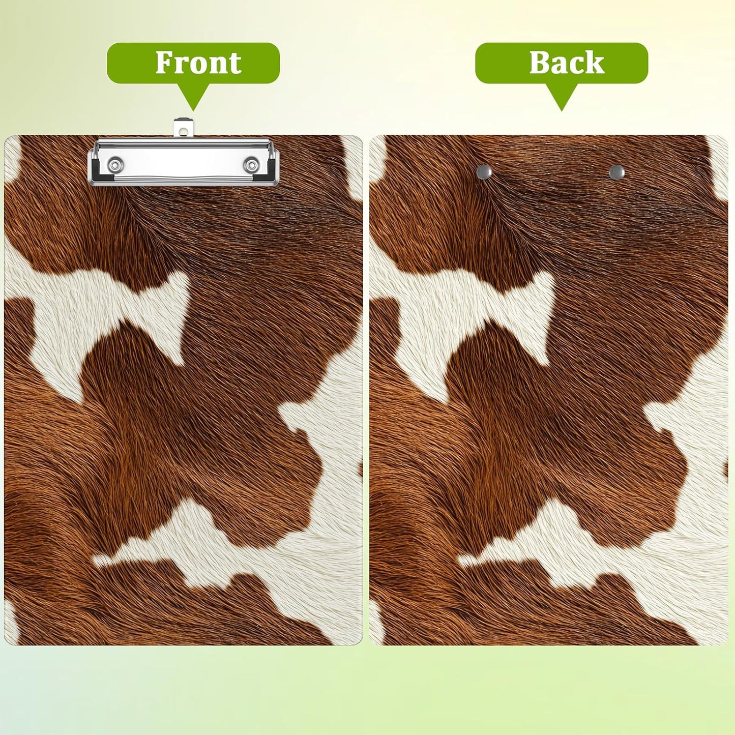 Cowhide Clipboard,Decorative Acrylic Clipboard with Low Profile Metal Clip for Office,School,Teachers,Students Standard Letter Size 9x12.5