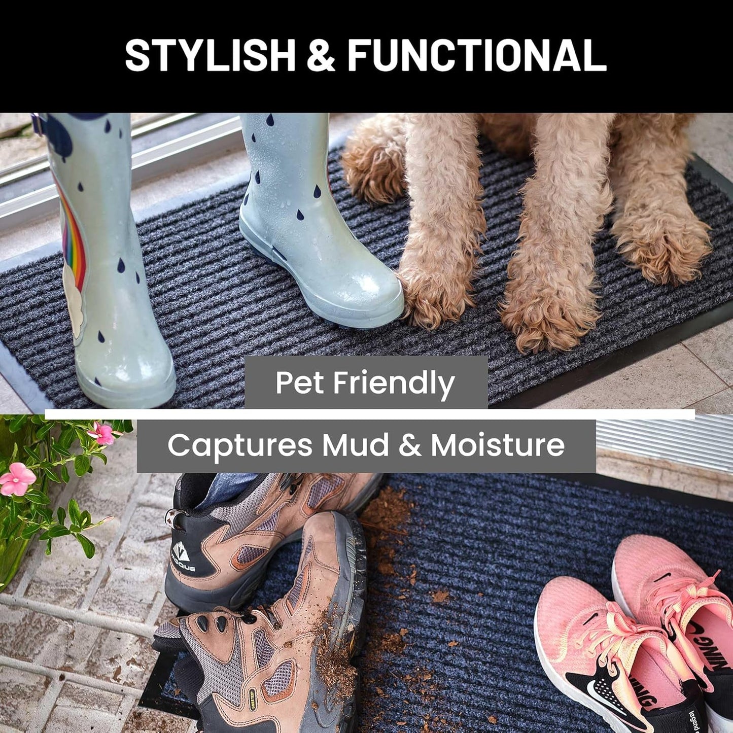 Sierra Concepts Front Door Mat X-Large Welcome Floor Mats - Entryway Indoor Outdoor Entrance Doormat, Patio, Porch, Muddy Dog Shoe, Inside Outside Low Profile 48x36in, 2-Pack Blue