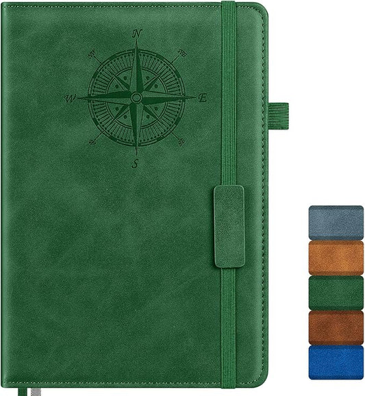 Notebook Journal for Women Men: Leather Journal for Writing, Hardcover College Ruled Journals Notebooks with Thick Paper, Large A5 Daily Journal for Travel, Diary, Gifts for Teens, 5.7"×8.5", Green