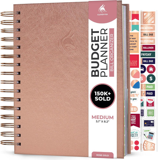 Clever Fox Budget Planner & Monthly Bill Organizer With Pockets. Expense Tracker, Budgeting Journal & Financial Book. Medium, 5.1x8.2" (Rose Gold)