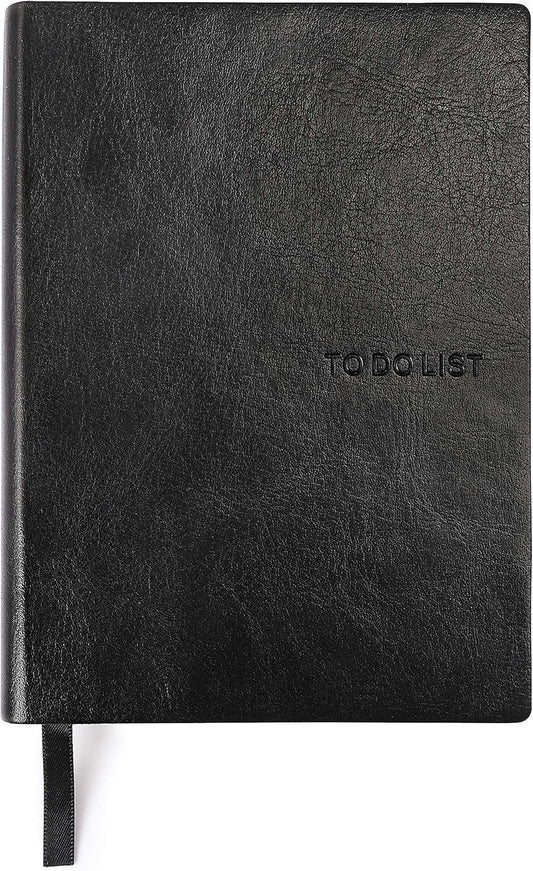 Daily to Do Checklist Notebook, Task Management, Organizer Planner, Hardcover, Ribbon Bookmark, 5.8 x 8.3”, A5 size, 110 Sheets (Black)