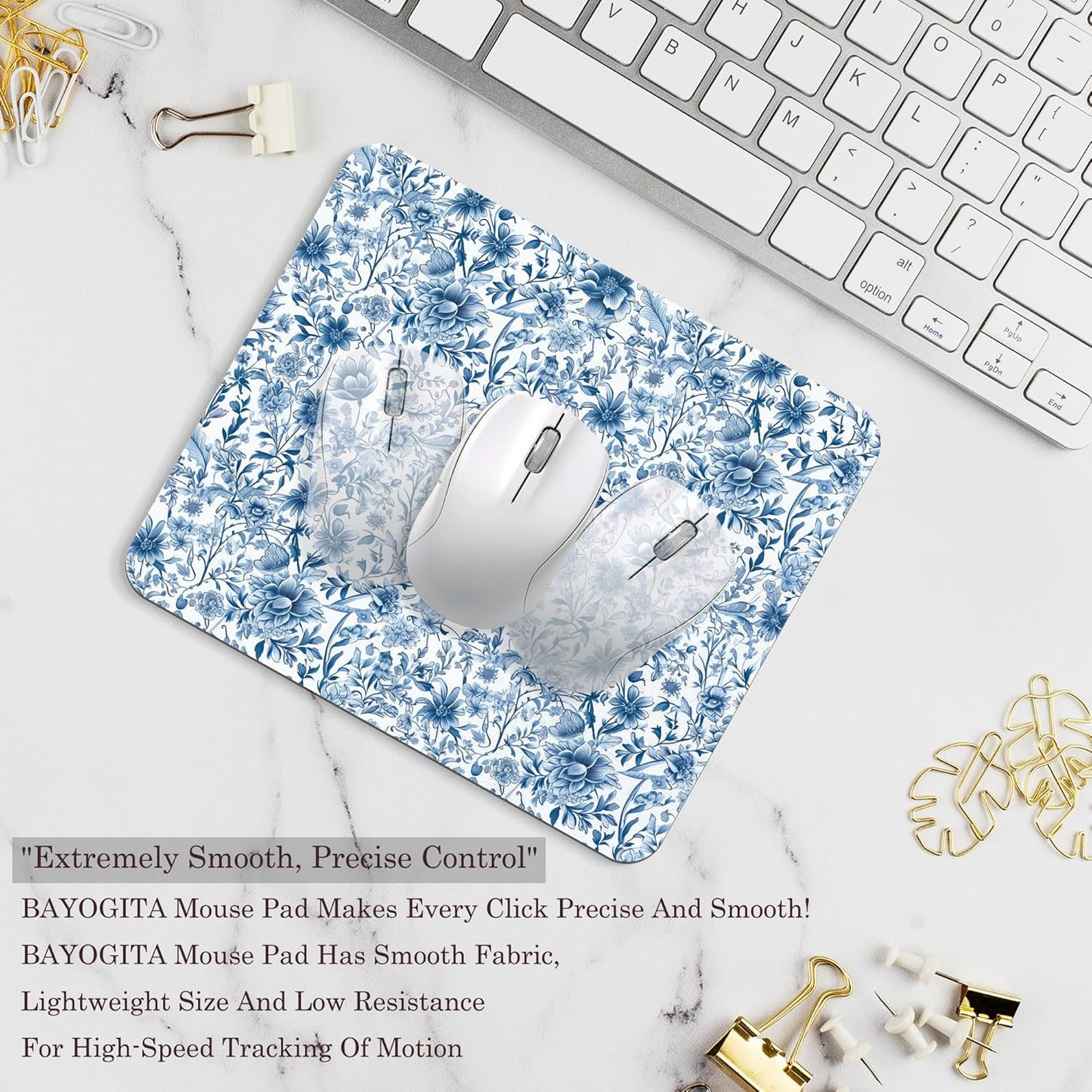 Chinoiserie Floral Mouse Pad - Blue and White Porcelain Floral Mousepad, Blue Chinoiserie Office Mouse Pads, Chinoiserie Decor, Coworker Gifts, Gifts for Employees, 9.5x8 Inches