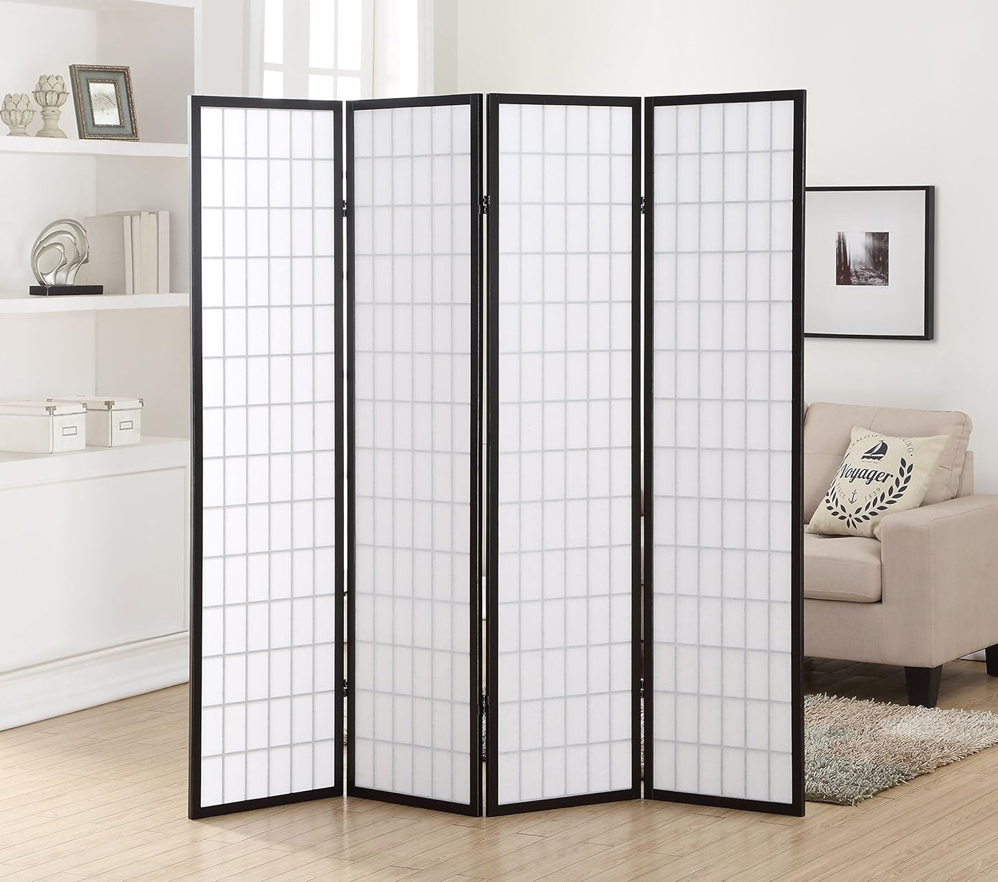 NicBex Room Divider 4 Panel Room Dividers with Oriental Style Partition Room Dividers and Folding Privacy Screens Wall Divider for Home, Office, Room Separation,72" W x 2" D x 72" H, Black
