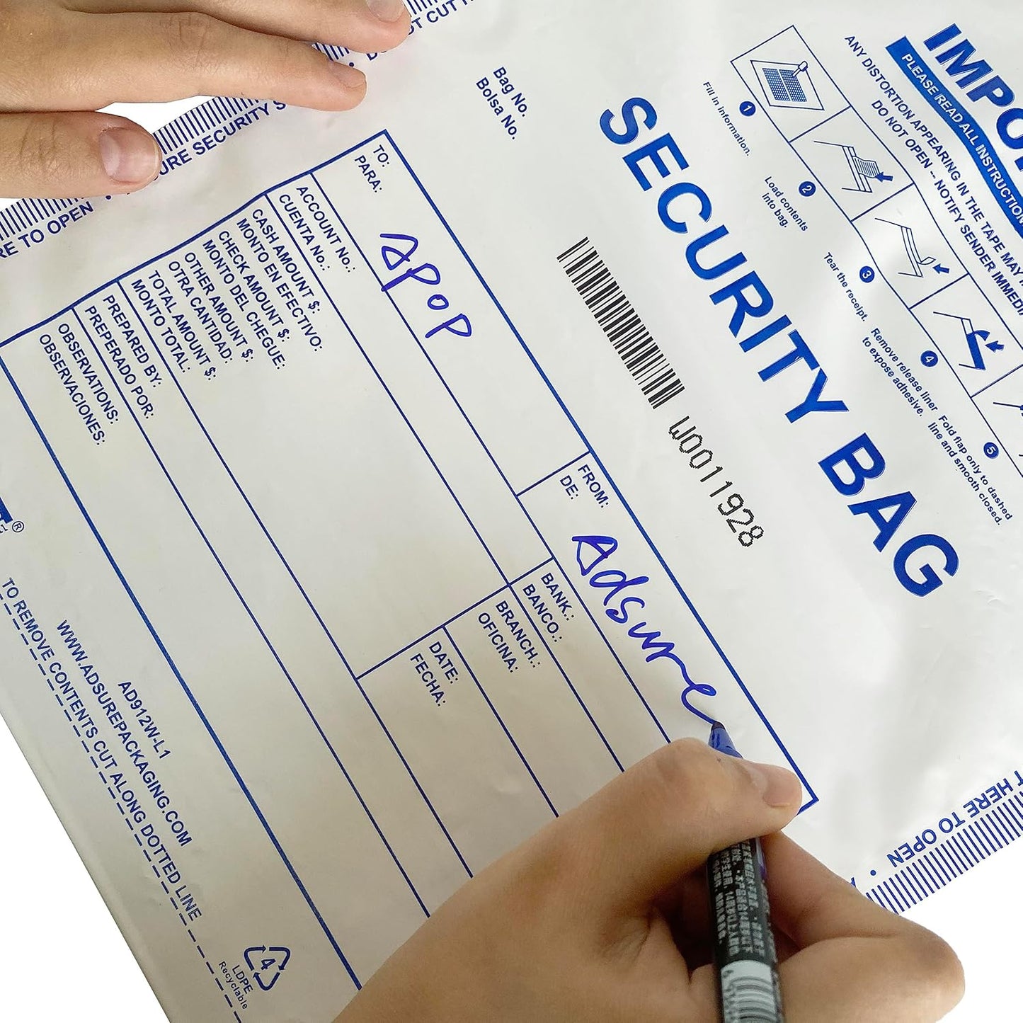 Plastic Bank Deposit Bags 9"x12"|Secure Bank Deposits,Cash Handling or Safe Currency Transportation | Sequential Barcodes | Tamper-Evident | Tear-Off Receipt for Security (White, 100 Pack)