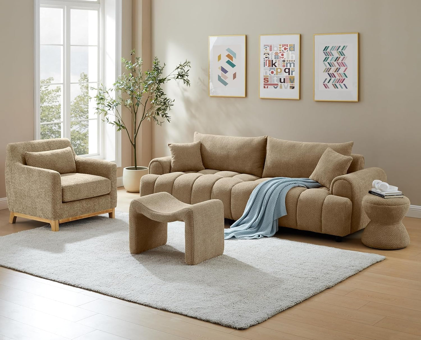 Small Footstool Ottoman, Multi-Functional Modern Foot Stool, Sofa Footrest Extra Seating for Living Room, Entryway, Hallways and Bedrooms, Small, Camel