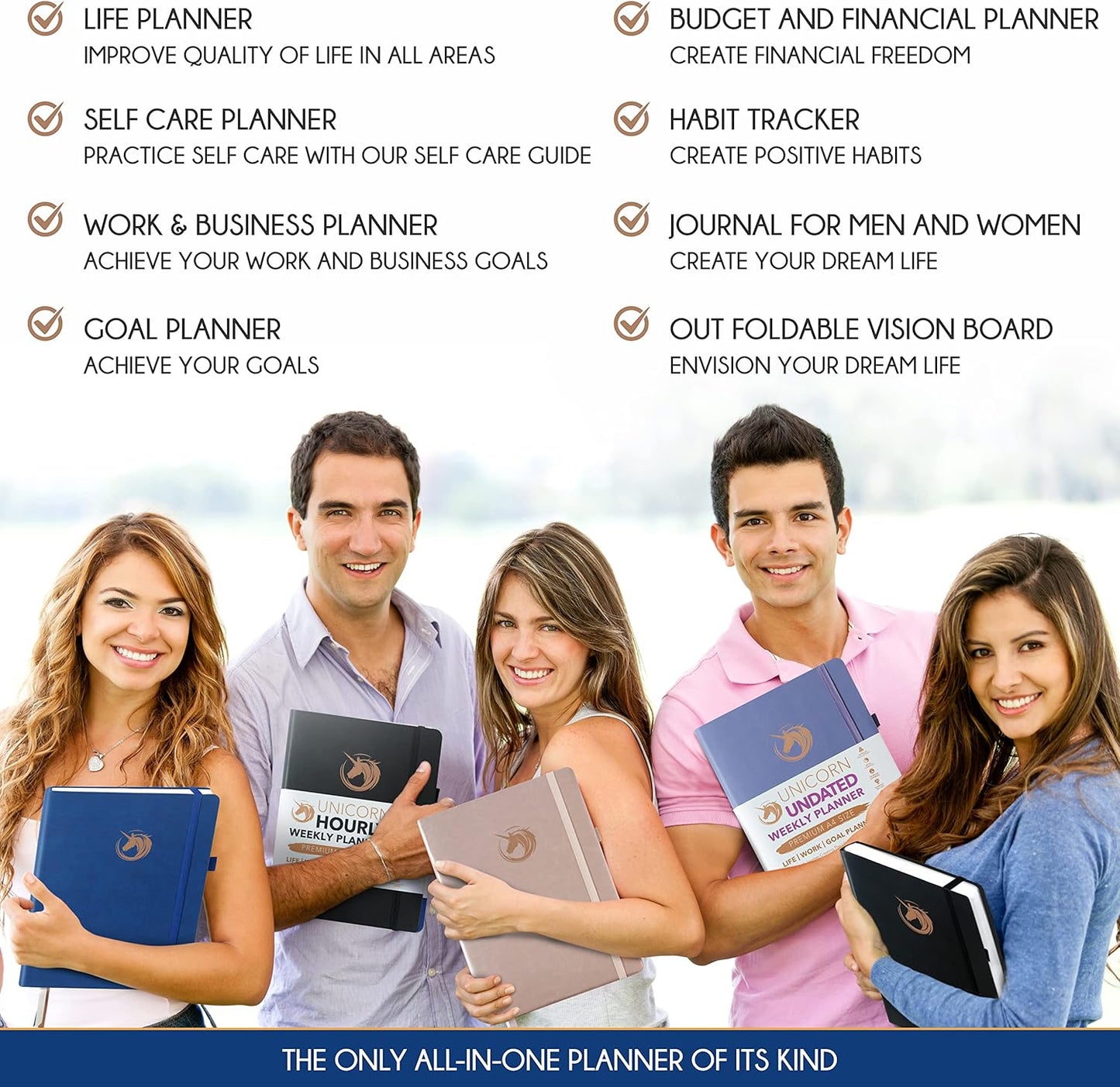 Life Planner Undated for Men – Daily, Weekly & Monthly Planner With Budget Section | Guided Daily Gratitude Journal, Goals Journal, Habit Tracker, Budget Planner - Horizontal Format