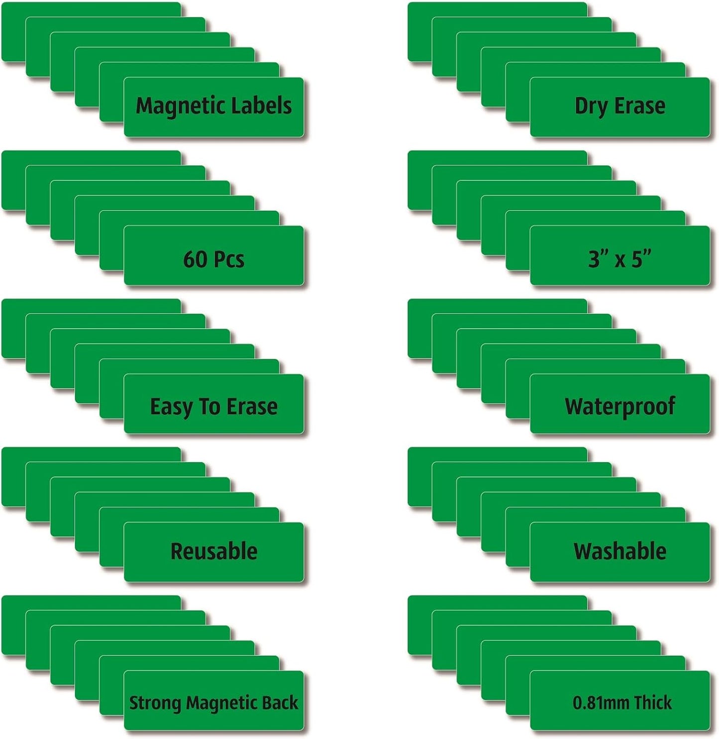 Magnetic Dry Erase Magnets Labels 3x1 inches, Reusable Name Tags, Organizing Schedules in Office/Classroom. Work on Fridge/White Board (Green 60Pcs)