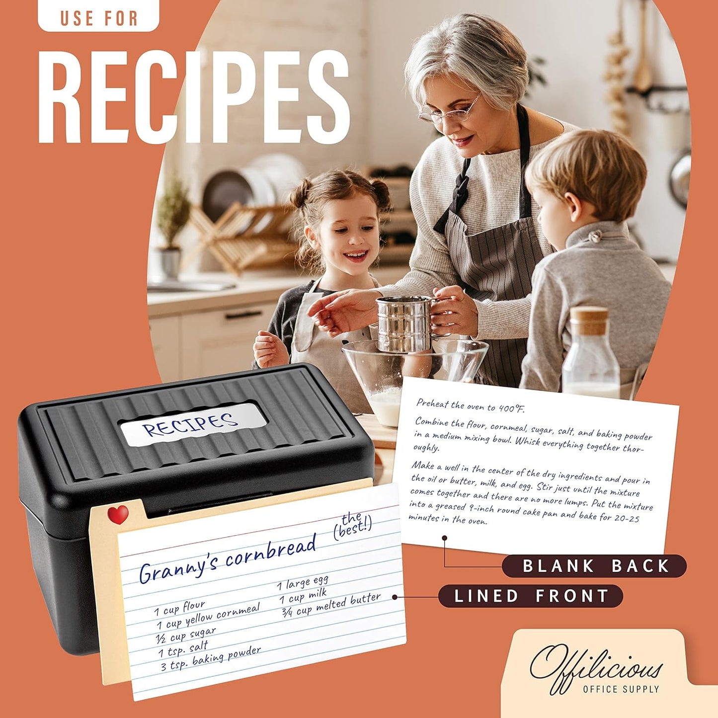 Black Index Card Holder 4x6 - Index Card Box With Index Dividers, Ruled Cards & Stickers - Recipe & Flash Card Holder Box Organizer