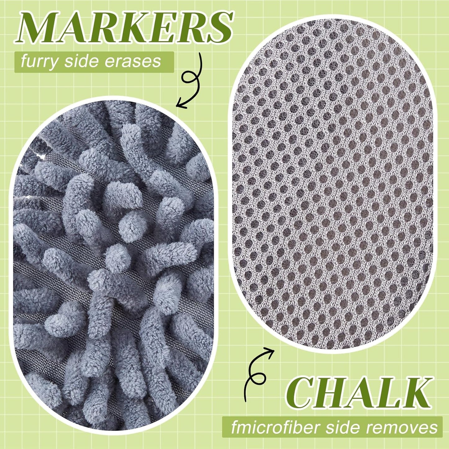 Zonon 4 Pieces Dry Erase Eraser Microfiber Shag Washable Whiteboard Eraser for Markers, Chalk, Classroom, Home and Office(Pink, Green, Gray)