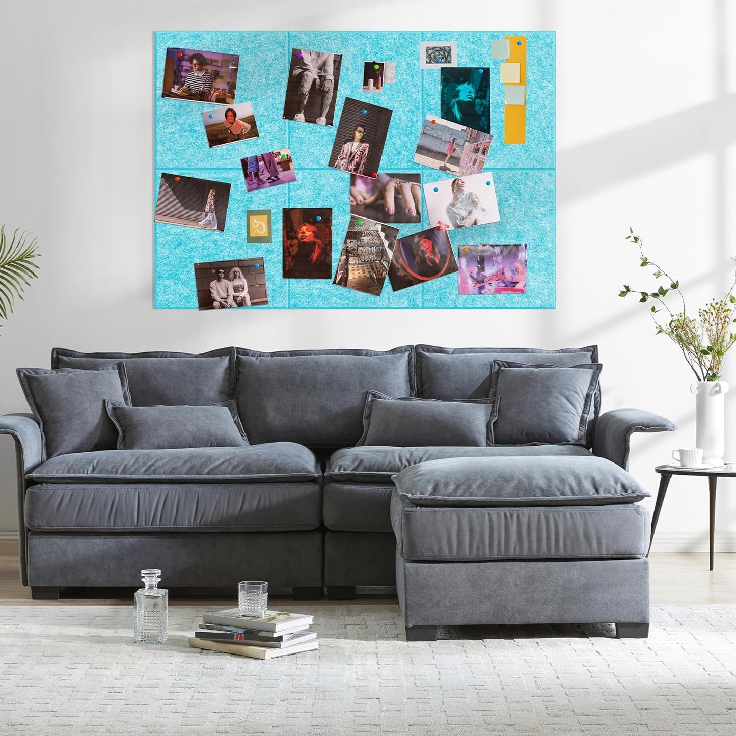 AKTOP Cork Board Bulletin Board 24"x36", 6 Pack Removable Felt Cork Board Tiles for Wall, Large Corkboard Notice Pin Board for Office, School & Home,24 Safe Adhesive Tabs, 20 Push Pins, Baby Blue