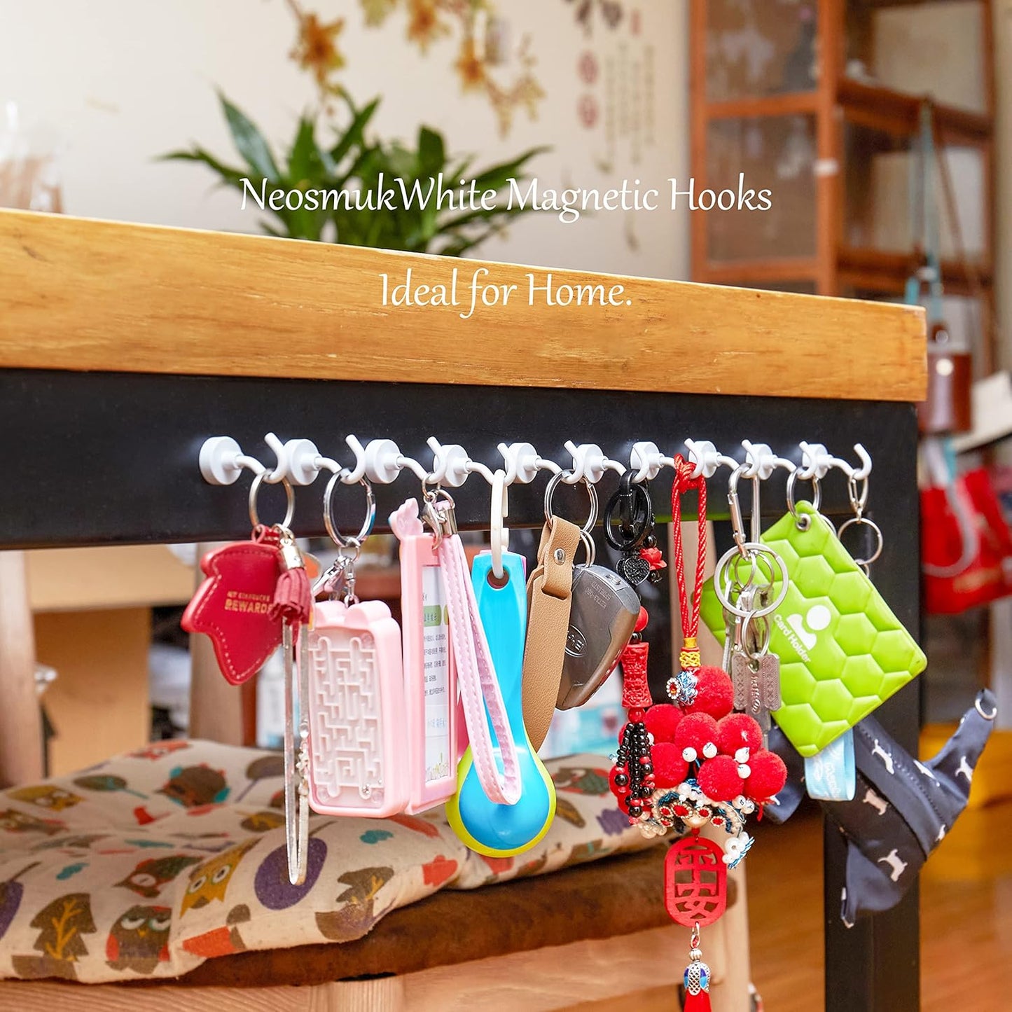 Neosmuk Magnetic Hooks,30lb Heavy Duty Earth Magnets with Hook for Refrigerator, Extra Strong Cruise Hook for Hanging, Magnetic Hanger for Curtain, Grill (White, 4 Pack)