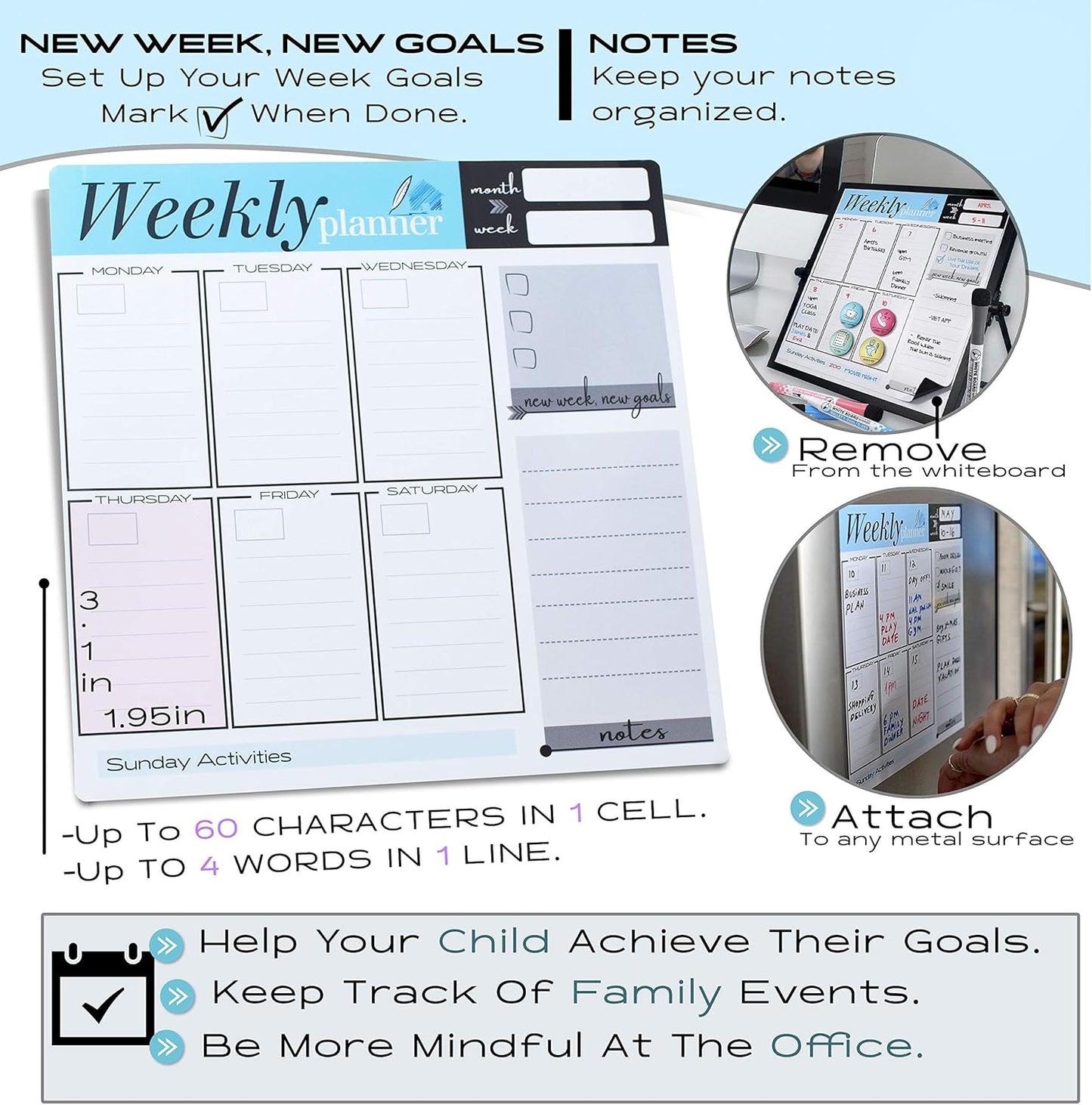 Small Desktop White Board with Weekly Planner 10x10 inch, Magnetic to Do List Dry Erase Board Calendar with Stand, 3 Markers, 4 Magnets, Eraser - Portable Whiteboard for Homeschool and Office Desk