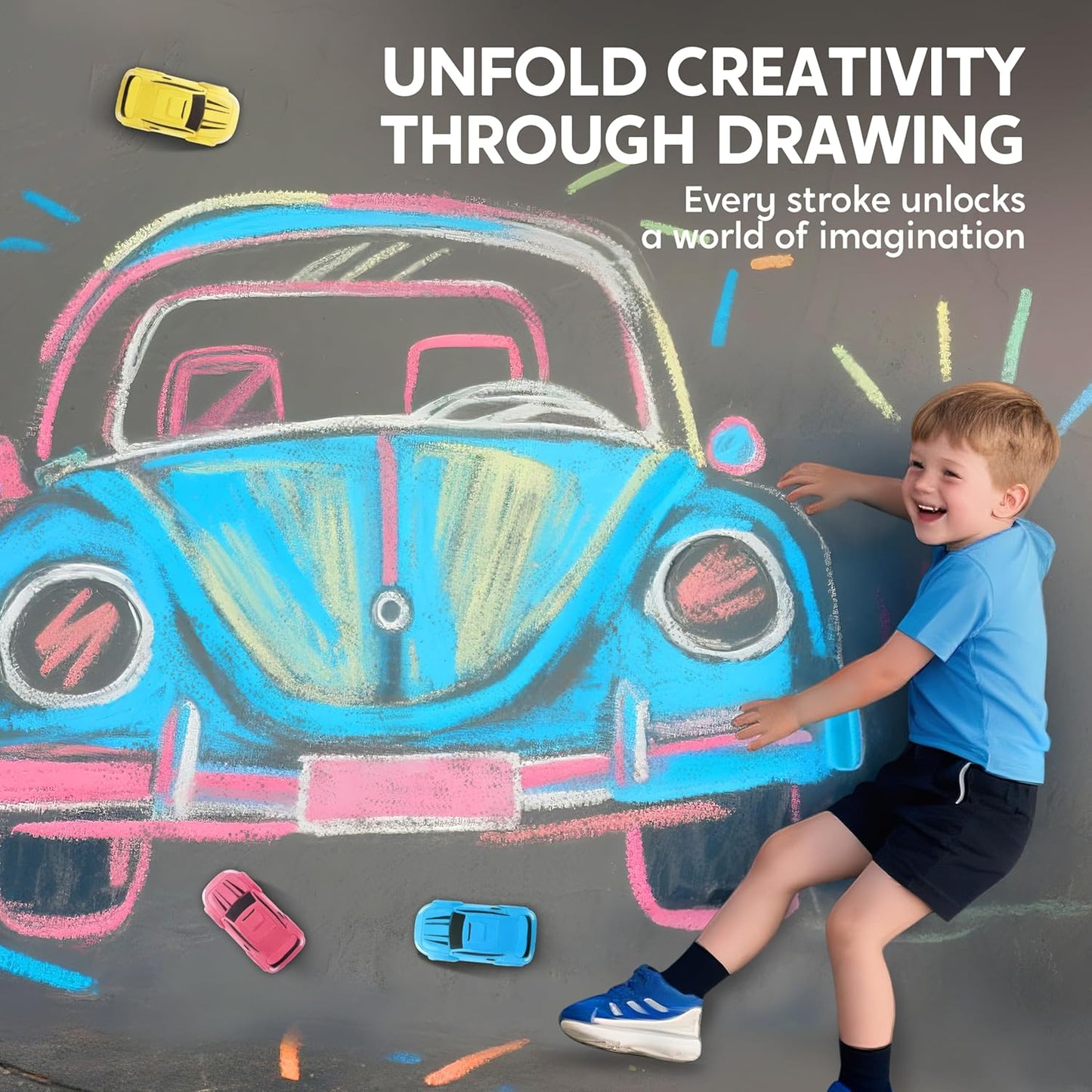 JOYIN 24PCS Race Car Sidewalk Chalk Bulk, Party Favors for Kids, Non Toxic Washable Jumbo Chalk,Toddler Outdoor Toys, Individually Wrapped, Birthday Gifts, Outside Toys (12 Colors)