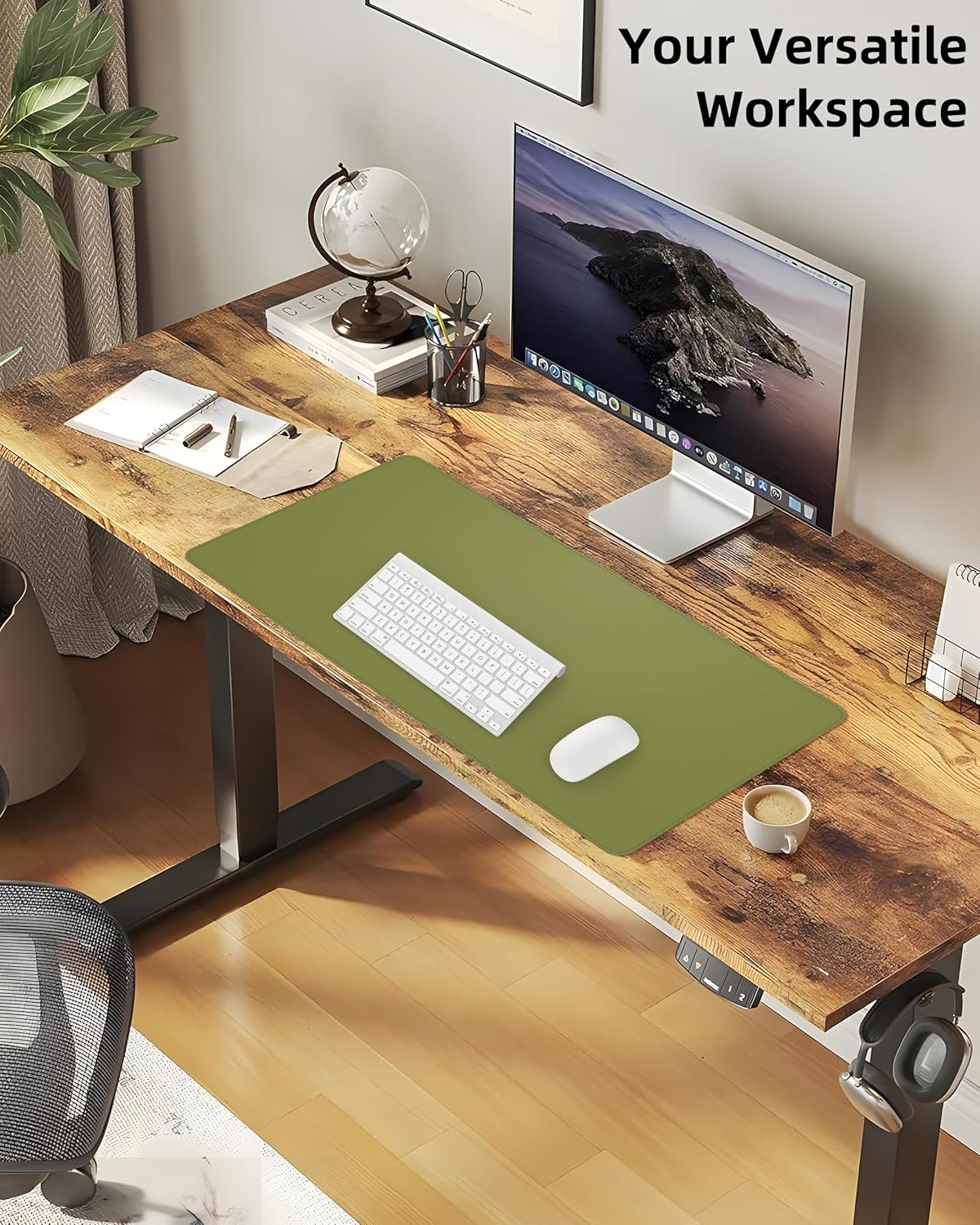 Large Desk Pad Mat - Waterproof Mouse Pad & Desk Protector, Non-Slip XL PU Leather Gaming Mat for Keyboard/Mouse, Stitched Edge with Ergonomic Support, 47"x17" (Green)