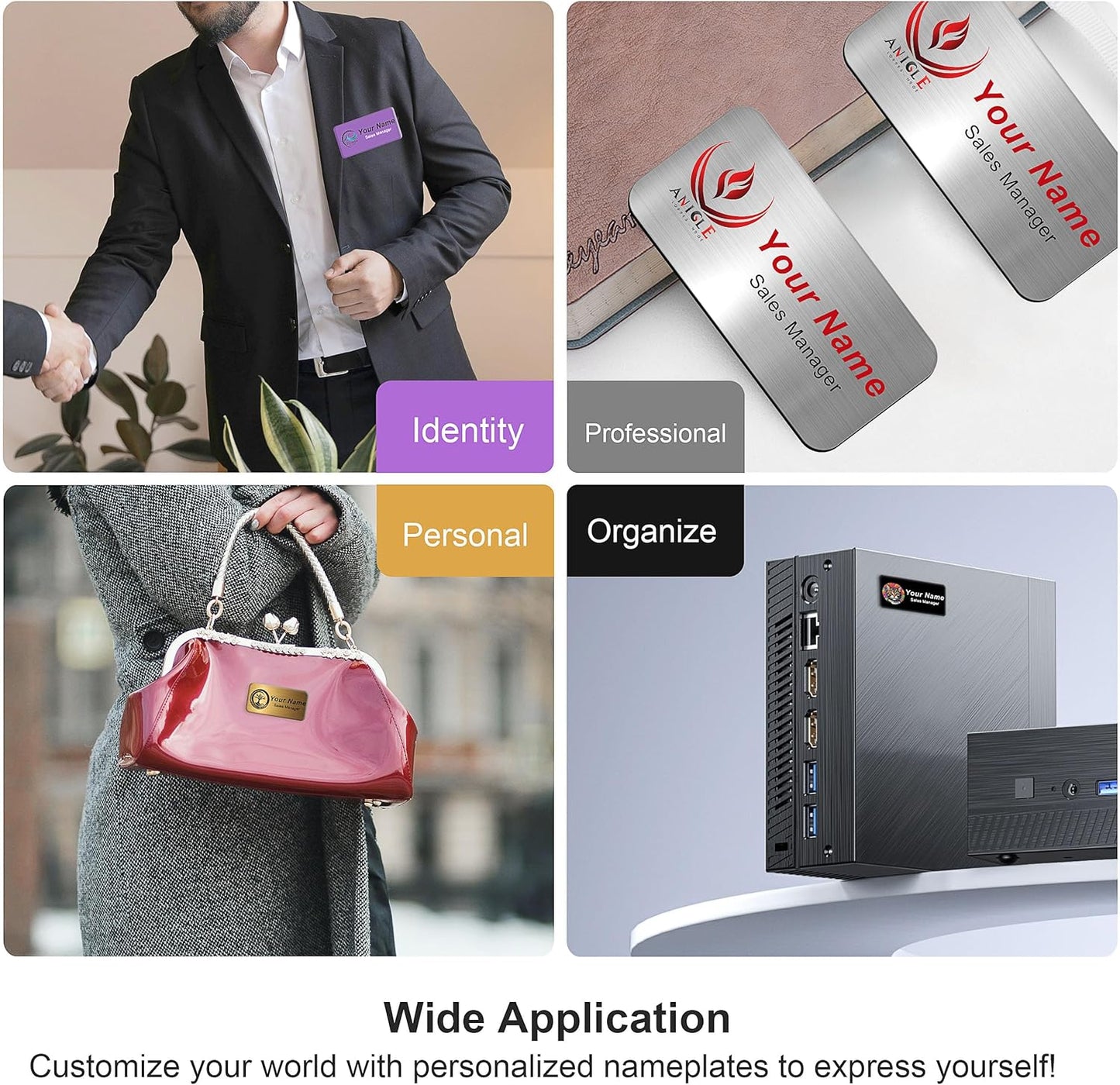 Magnetic Name Tags with Full Color Logo | Personalized Engraved Acrylic Name Badges with Pin or Adhesive Backing | Custom ID Tags | 3"x1.5"