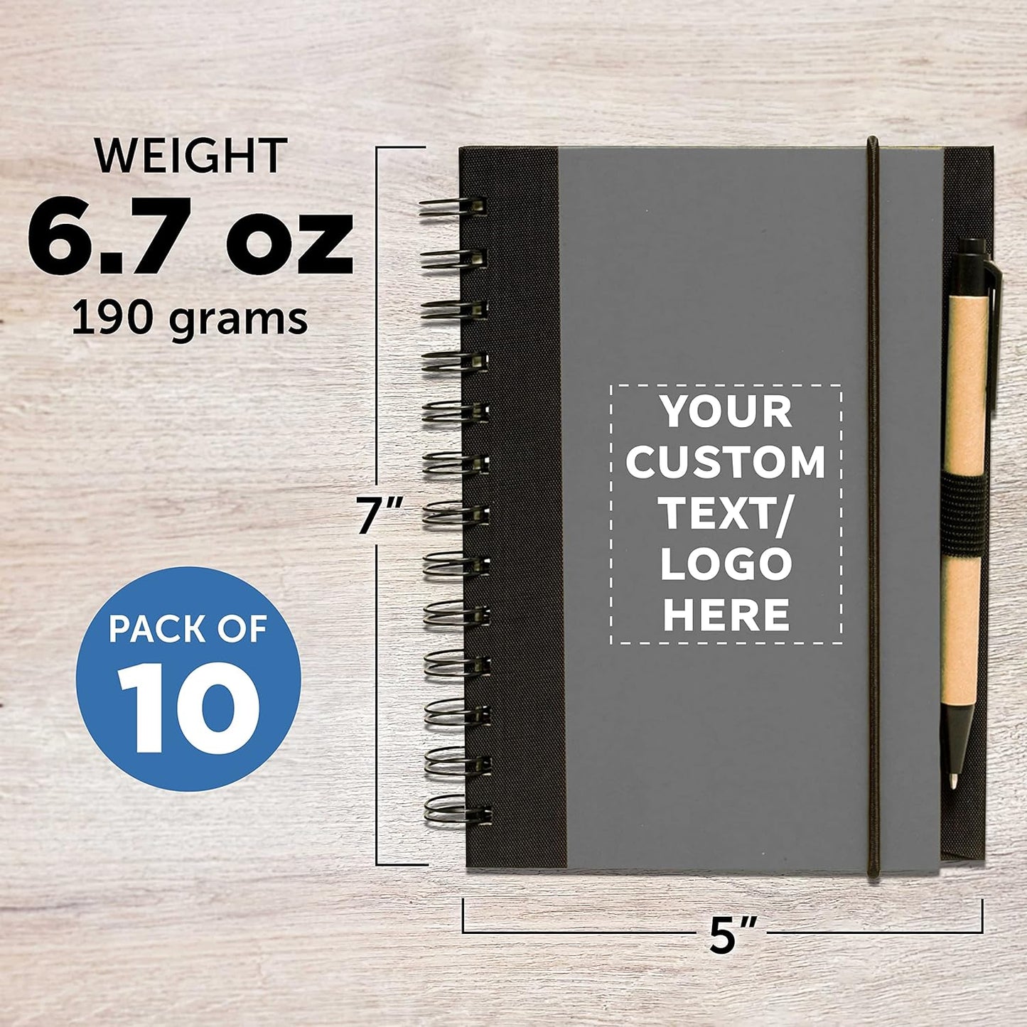 DISCOUNT PROMOS Custom Eco Block Notebooks with Pens Set of 10, Personalized Bulk Pack - Perfect for School, Office, Business, Home - Smoke