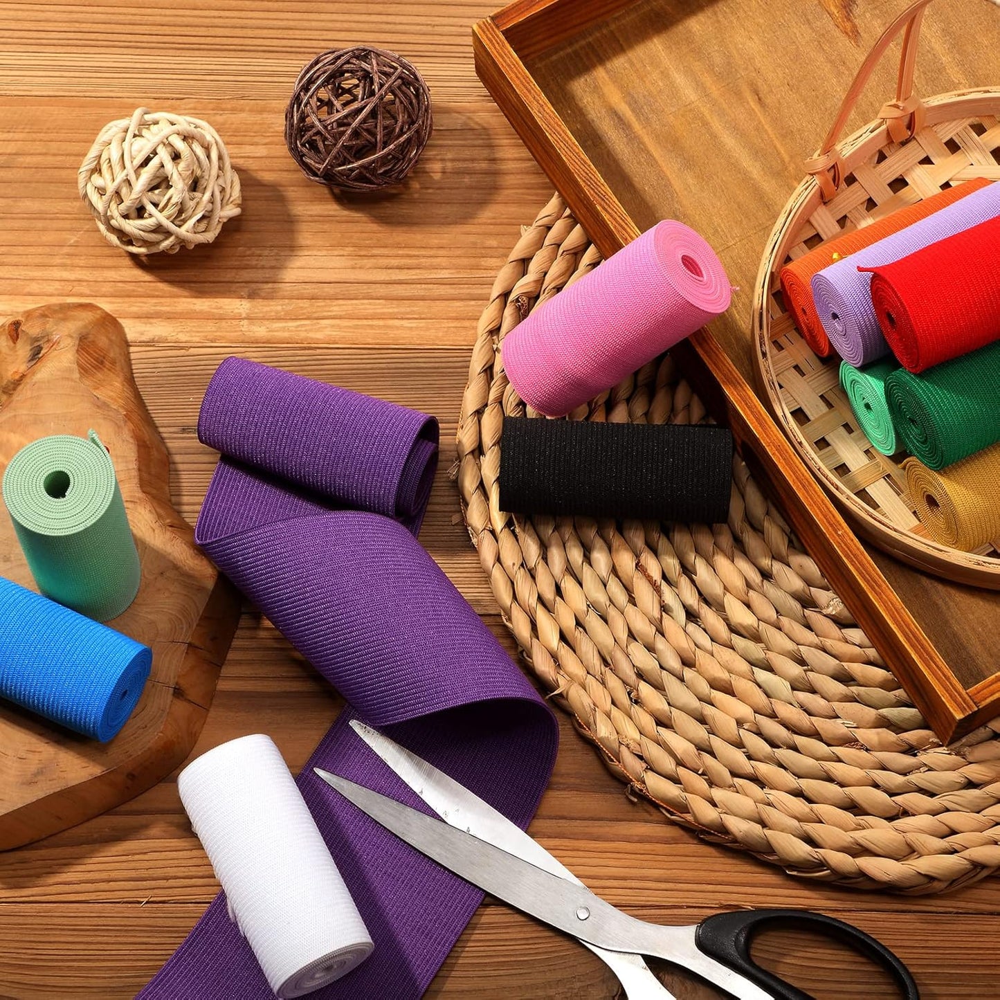 WILLBOND 12 Rolls Colorful Elastic Band Folding Elastic Cord Heavy Duty Stretch Band Knitted Flat Band for Sewing Crafts DIY Comforter Cuffs(3 Inch X 0.9 Yards,Bright Color)